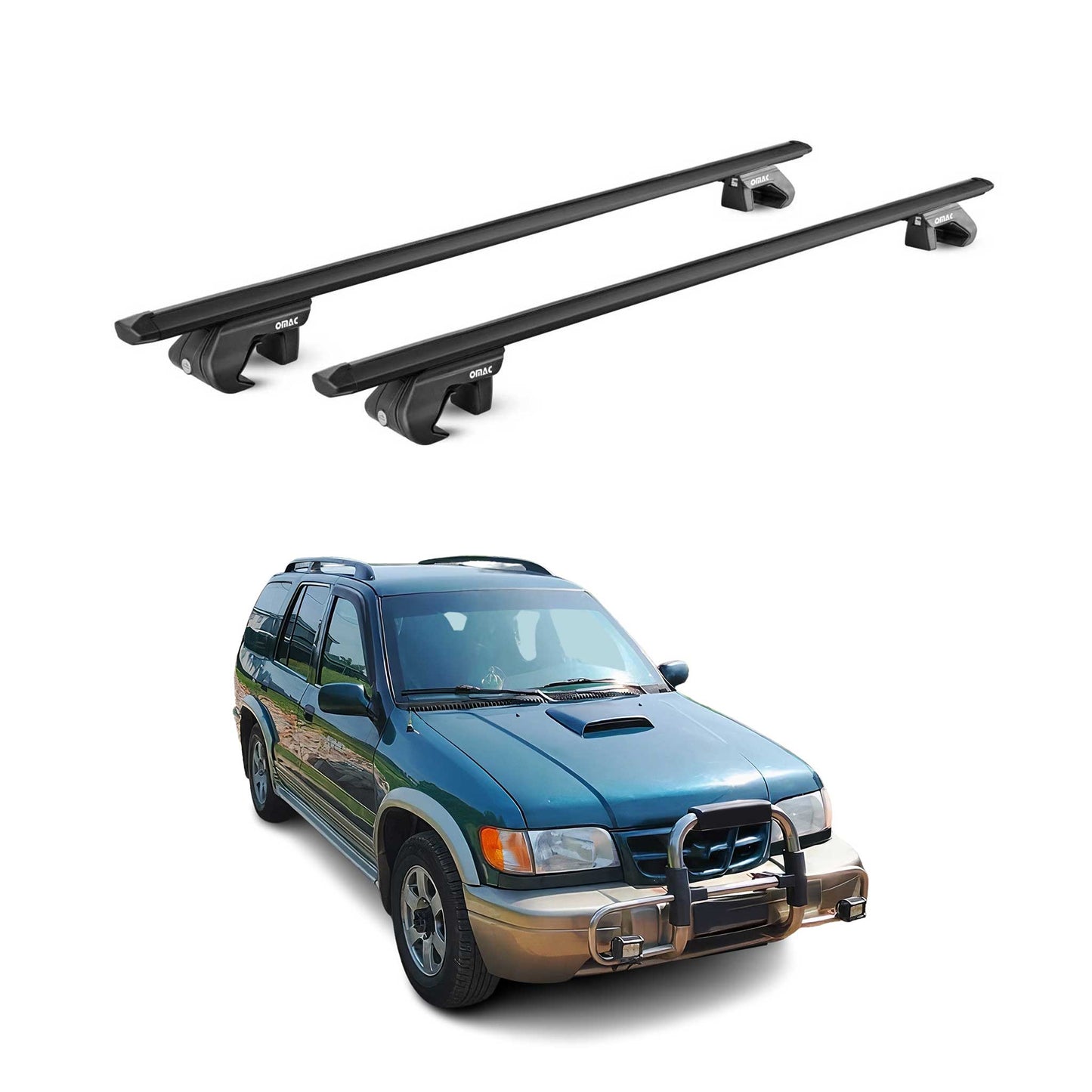 Dachträger Grundtäger für Kia Sportage JA 1993-2004 90kg Alu Schwarz 2 tlg ABE OMAC DE