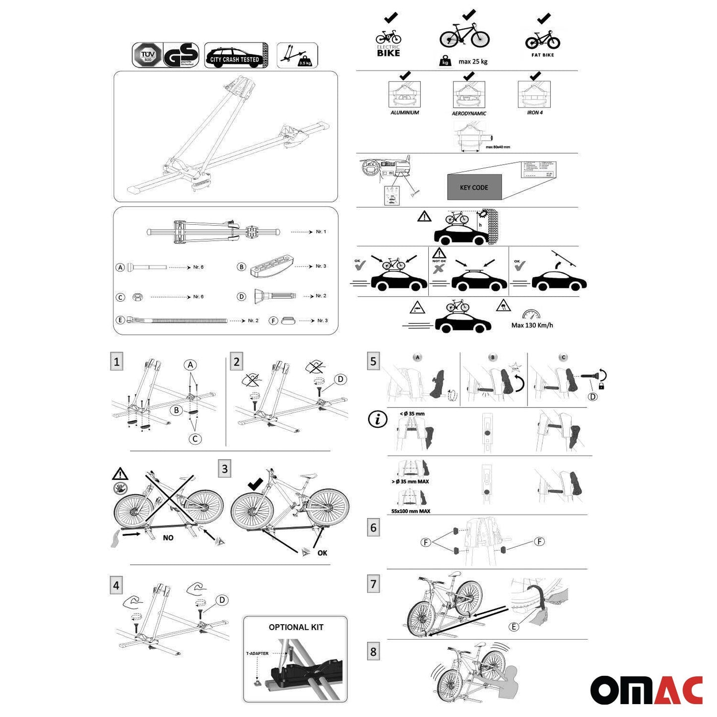 2x Farad Fahrradträger bis 25 kg ABE M-Style Dachfahrradträger EBike FatBike OMAC DE