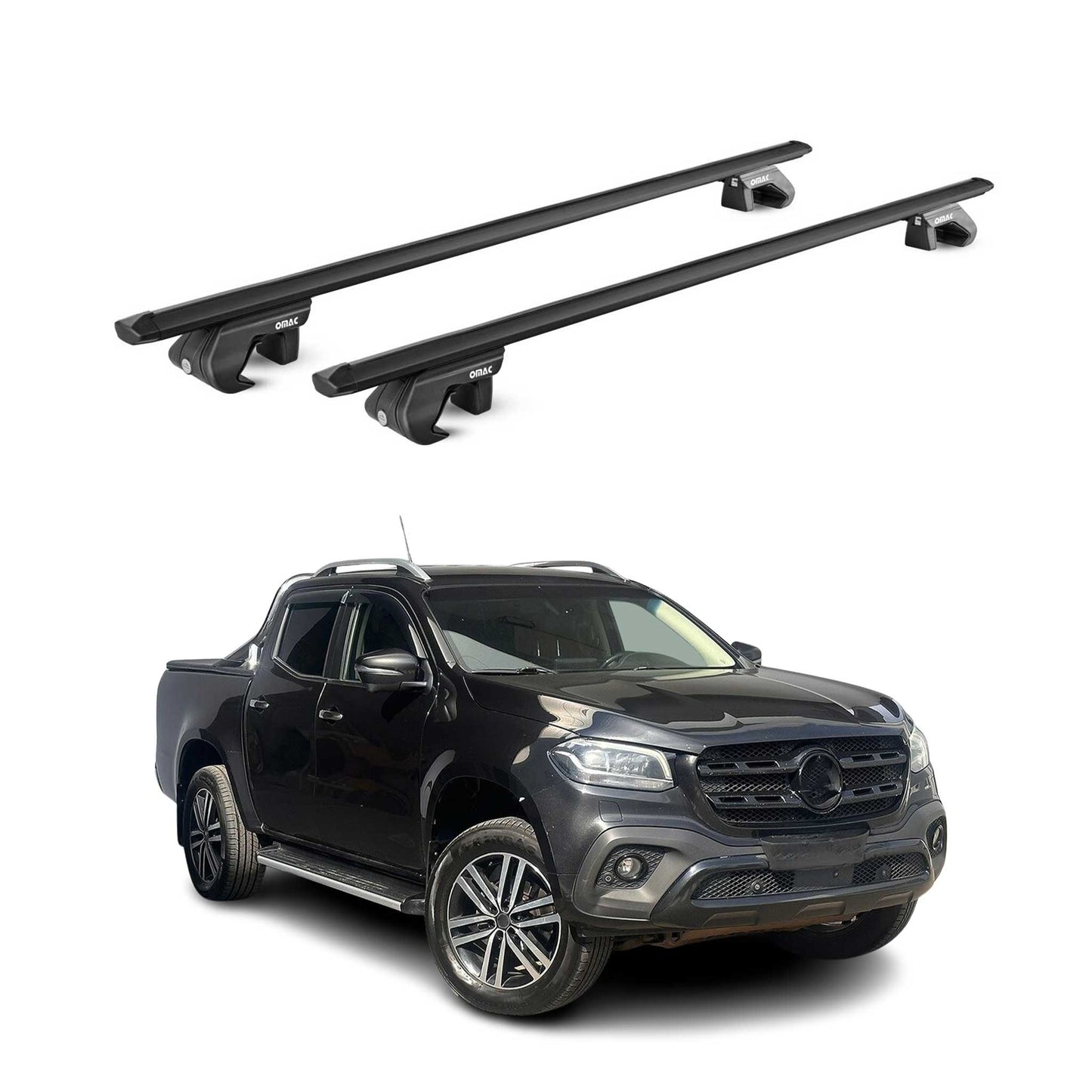 Dachträger Grundtäger für Mercedes X Klasse 470 2017-2020 90kg Alu Schwarz ABE OMAC DE