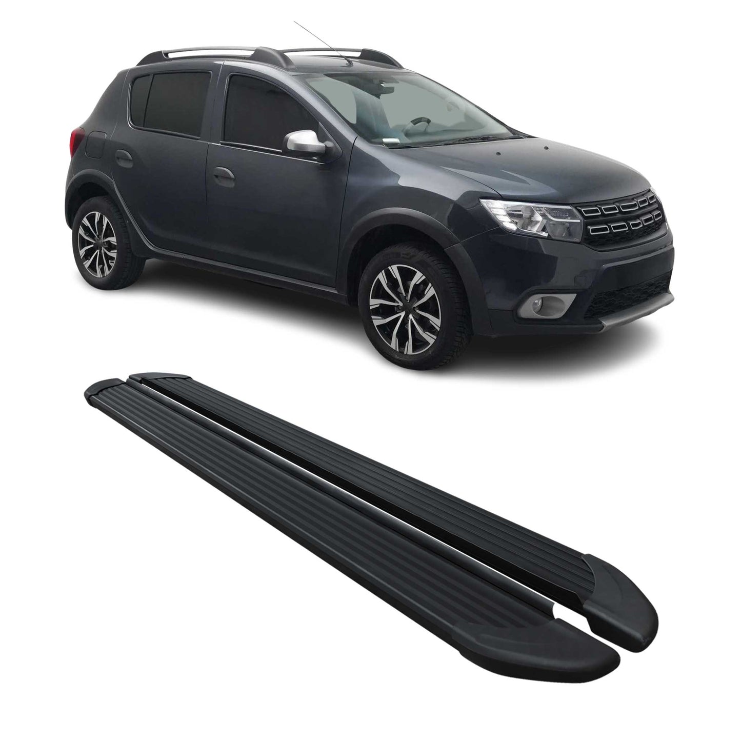 Seitenschweller Trittbretter für Dacia Sandero Stepway 2021-2025 Schwarz Alu OMAC DE