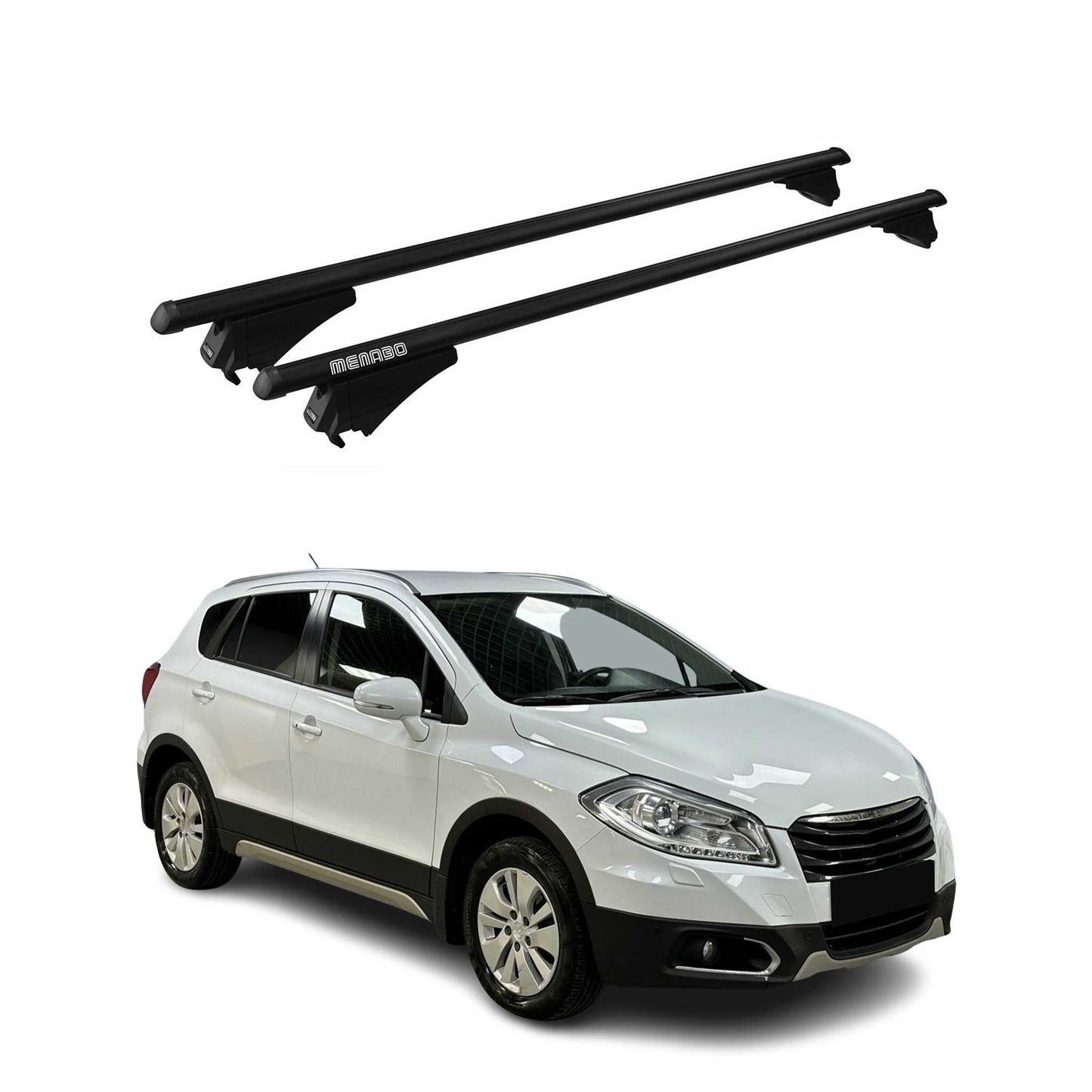 Menabo Dachträger für Suzuki Sx4 S-Cross mk2 2013-2016 Pre-FL 75kg Alu Schwarz OMAC DE