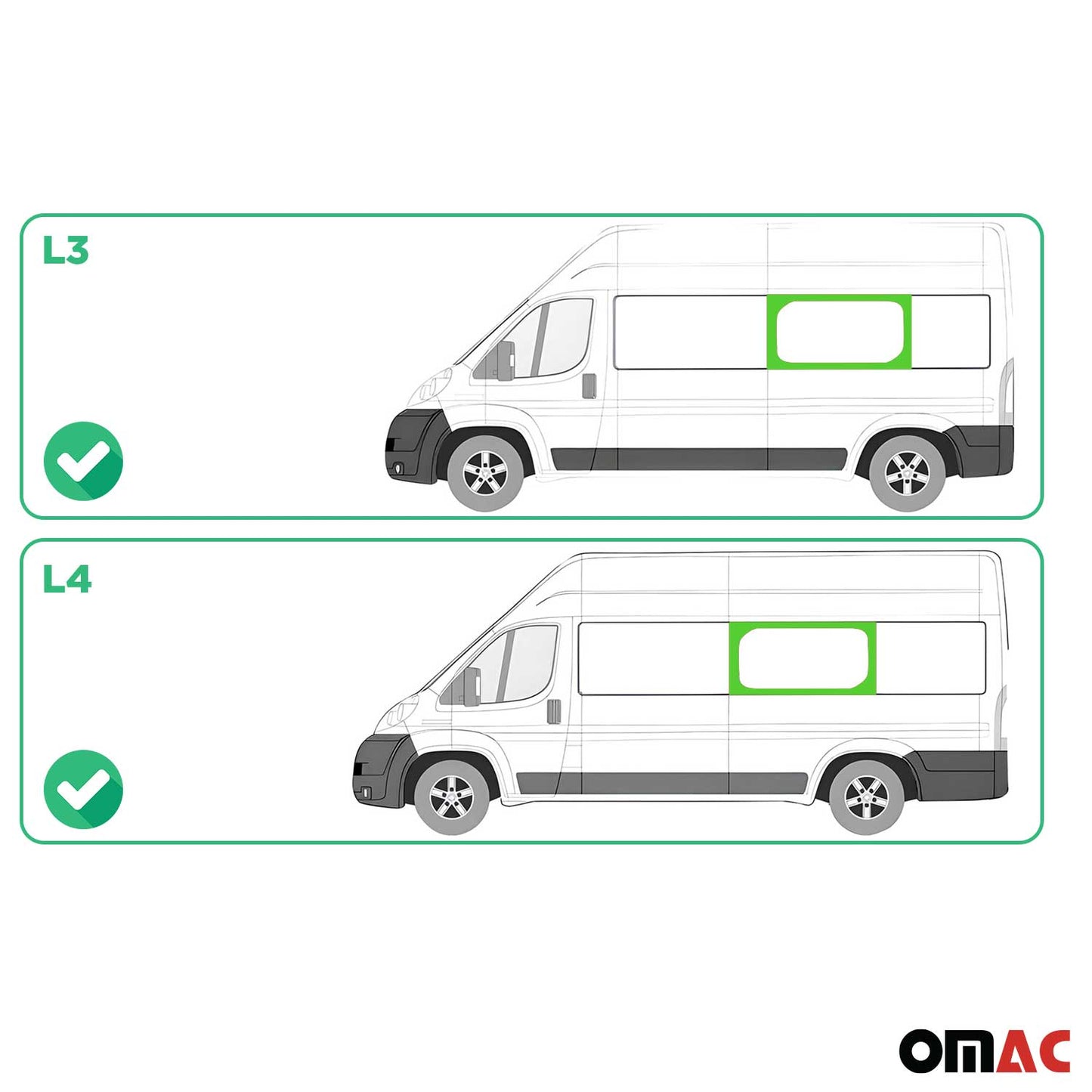 2006-2024 Fiat Ducato Fensterscheibe Mittlere linke Seite L3 L4 Schwarz OMAC DE