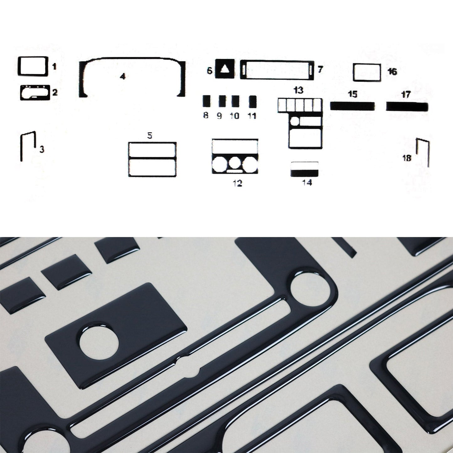 Innenraum Dekor Cockpit für VW T4 Transporter 1990-2003 Piano Schwarz Optik 18x OMAC DE