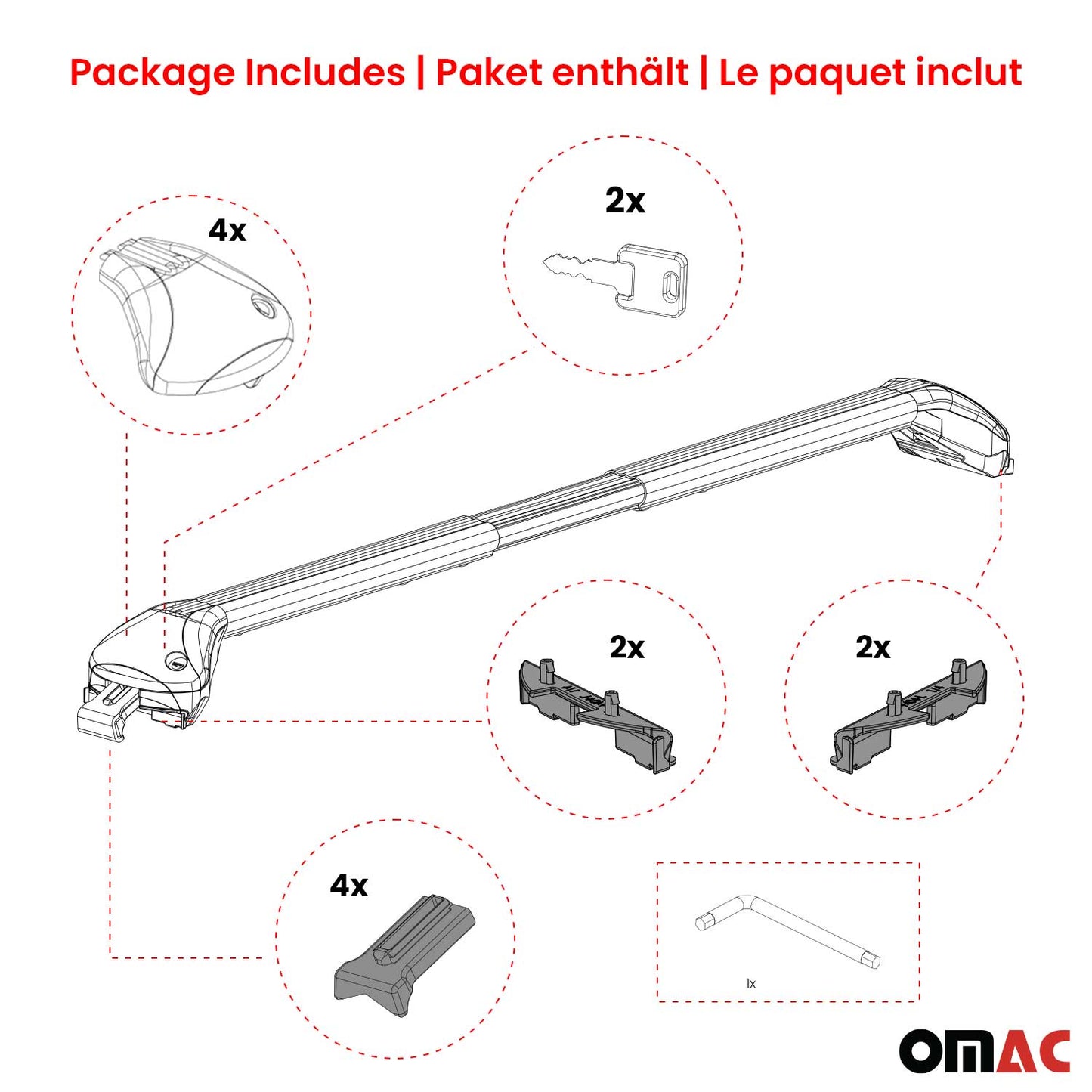 Dachträger für Land Rover Discovery Sport 2015-2025 100kg Alu Silber 2tlg ABE OMAC DE