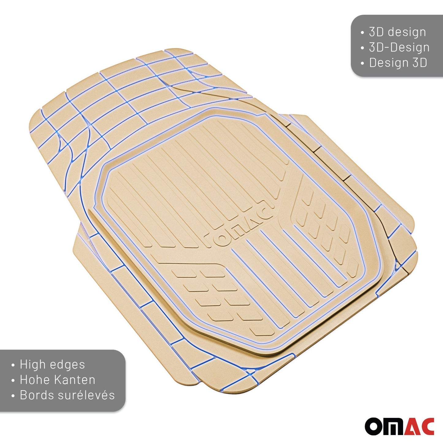 2023-2025 Fiat 600E Fußmatten Automatten 3D Passform Hoher Rand Gummimatten Beige 4tlg OMAC DE