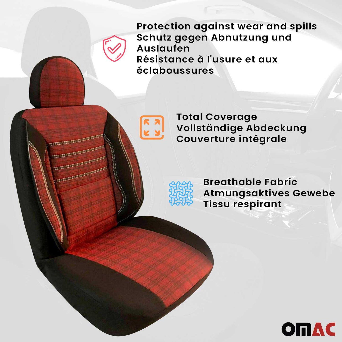 Schonbezüge Sitzschoner Sitzbezüge für VW Caddy 2003-2025 Schwarz Rot 1 Sitz OMAC DE