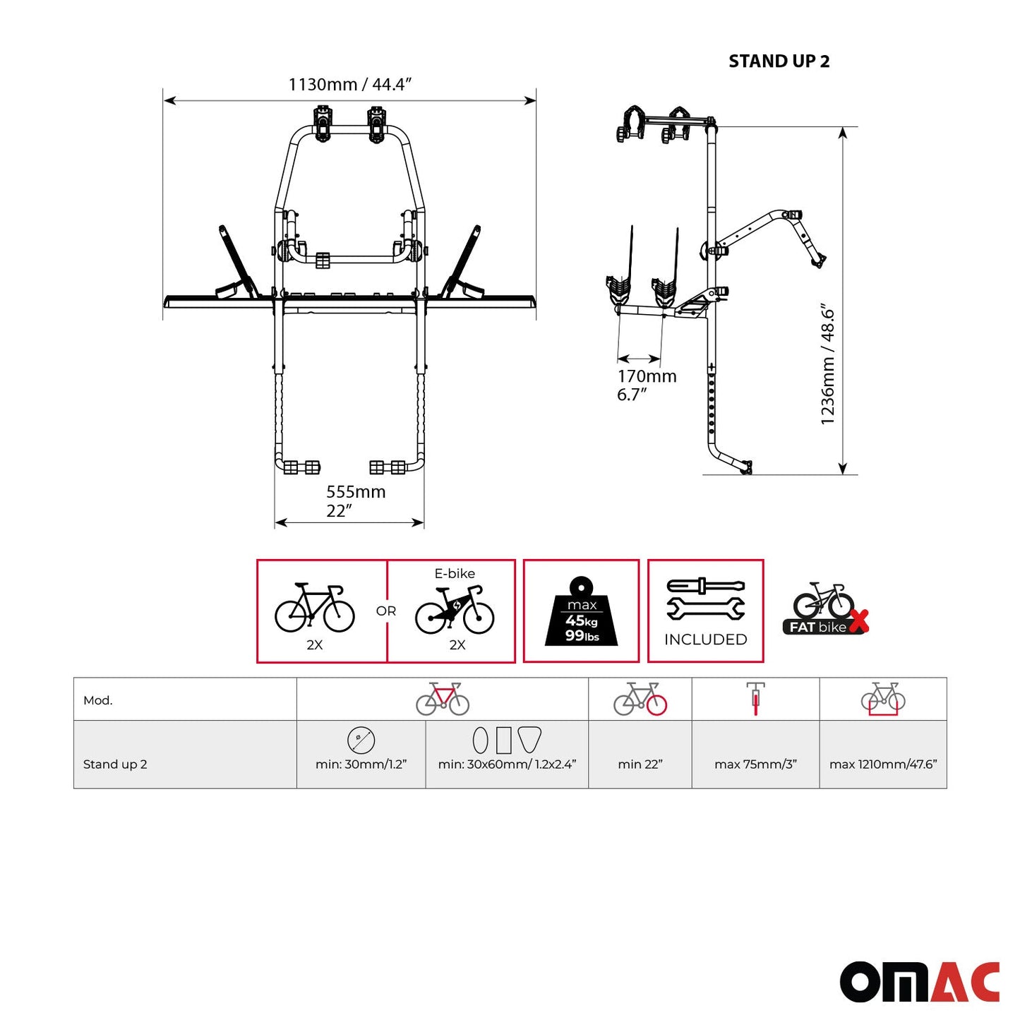 Heckklappe Fahrradträger E Bike Seat Alhambra 2 Fahrräder OMAC DE