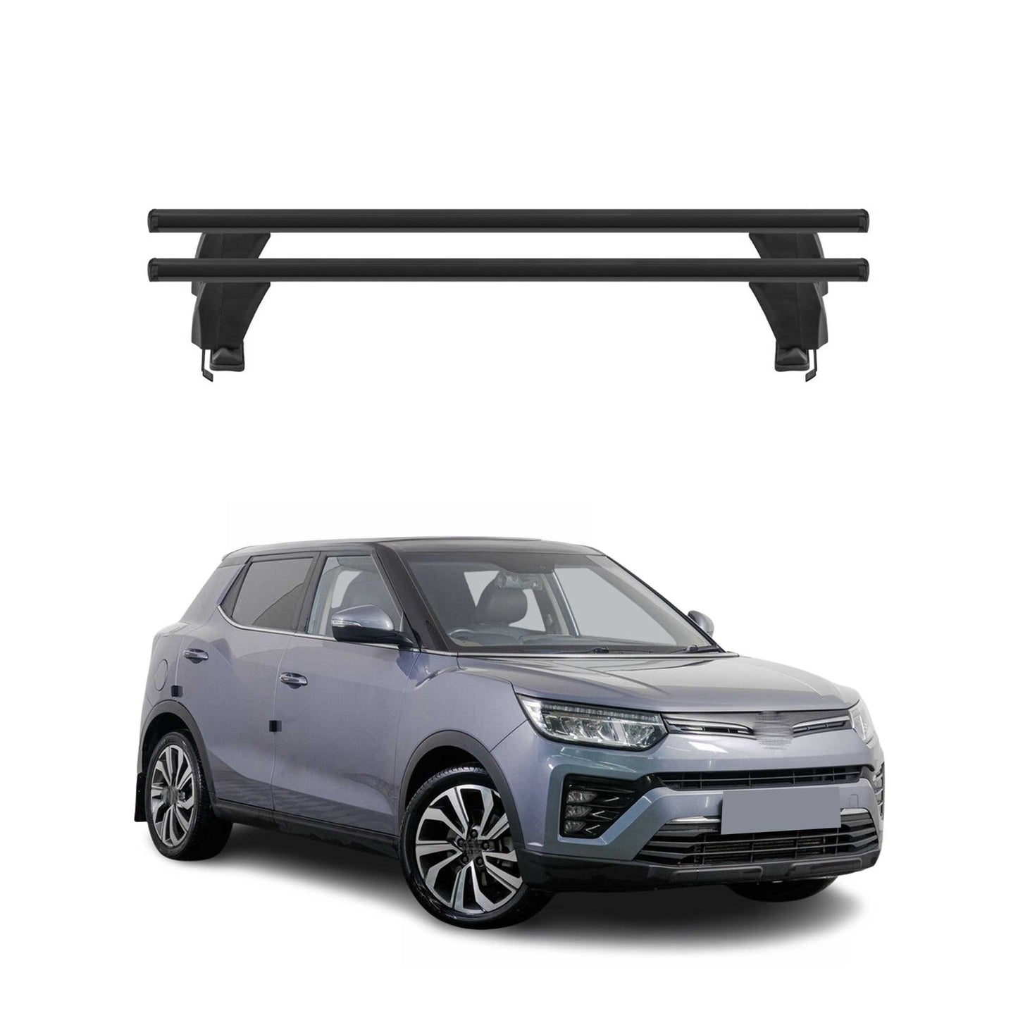 Menabo Dachträger Grundträger für Ssangyong Tivoli 2015-2023 Alu Schwarz 2tlg OMAC DE