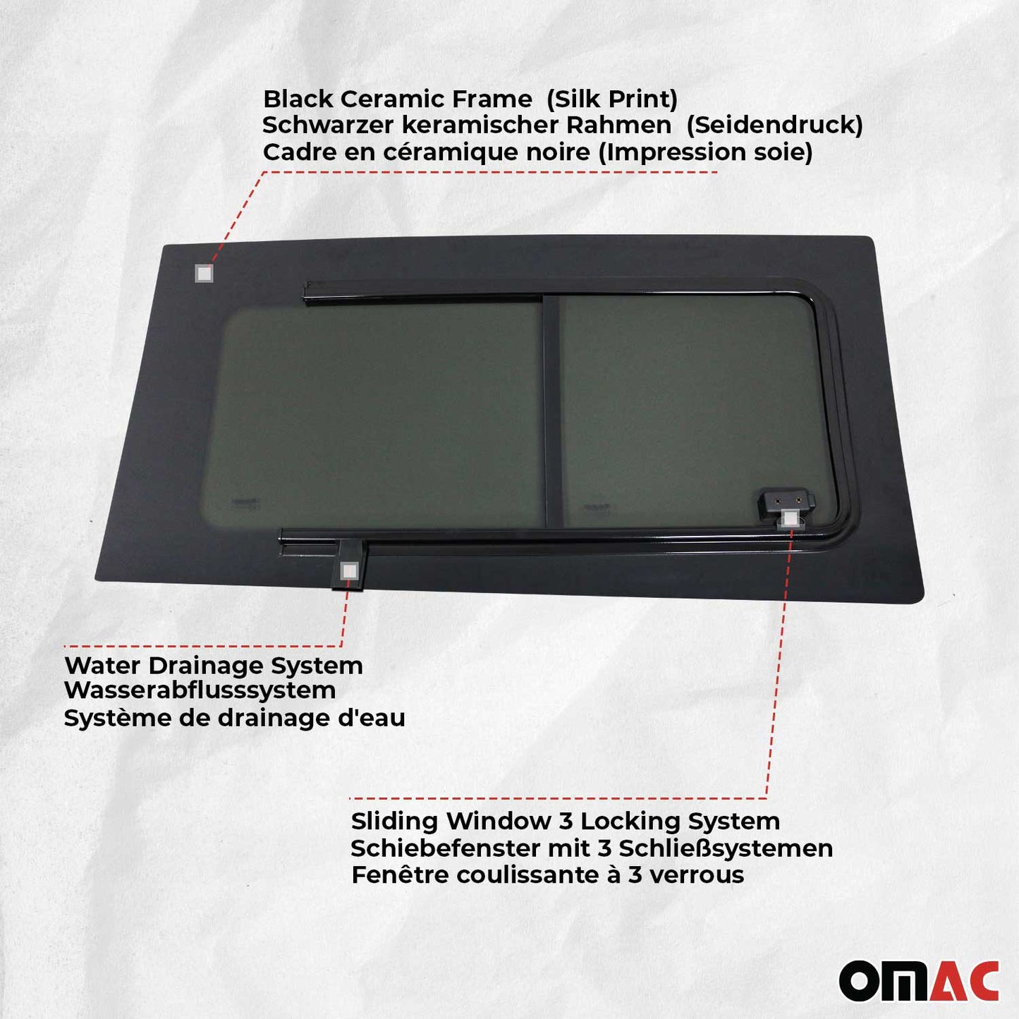 Seitenfenster Schiebetür für Ford Transit Custom V710 2023-25 Vorne Rechts L1 L2 OMAC DE