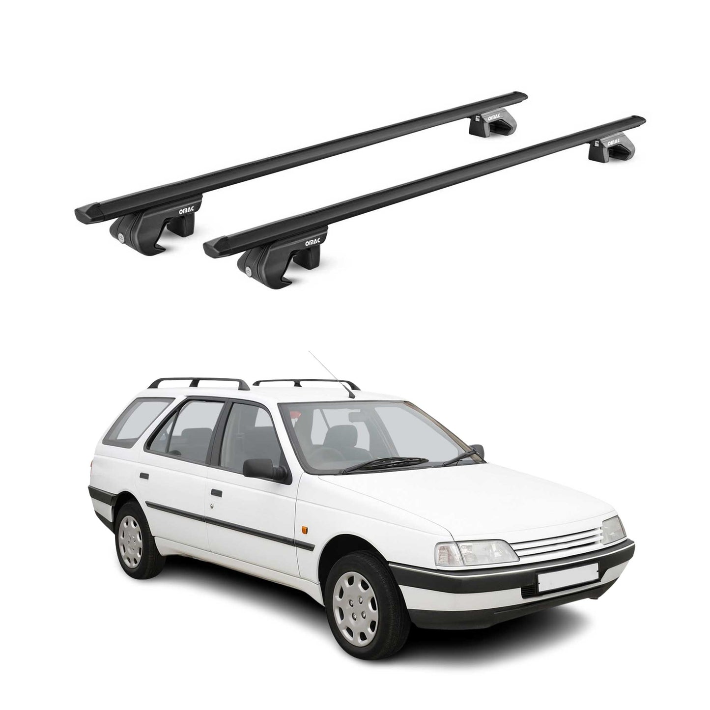 Dachträger Grundtäger für Peugeot 405 Wagon 1988-1997 90kg Alu Schwarz 2 tlg ABE OMAC DE