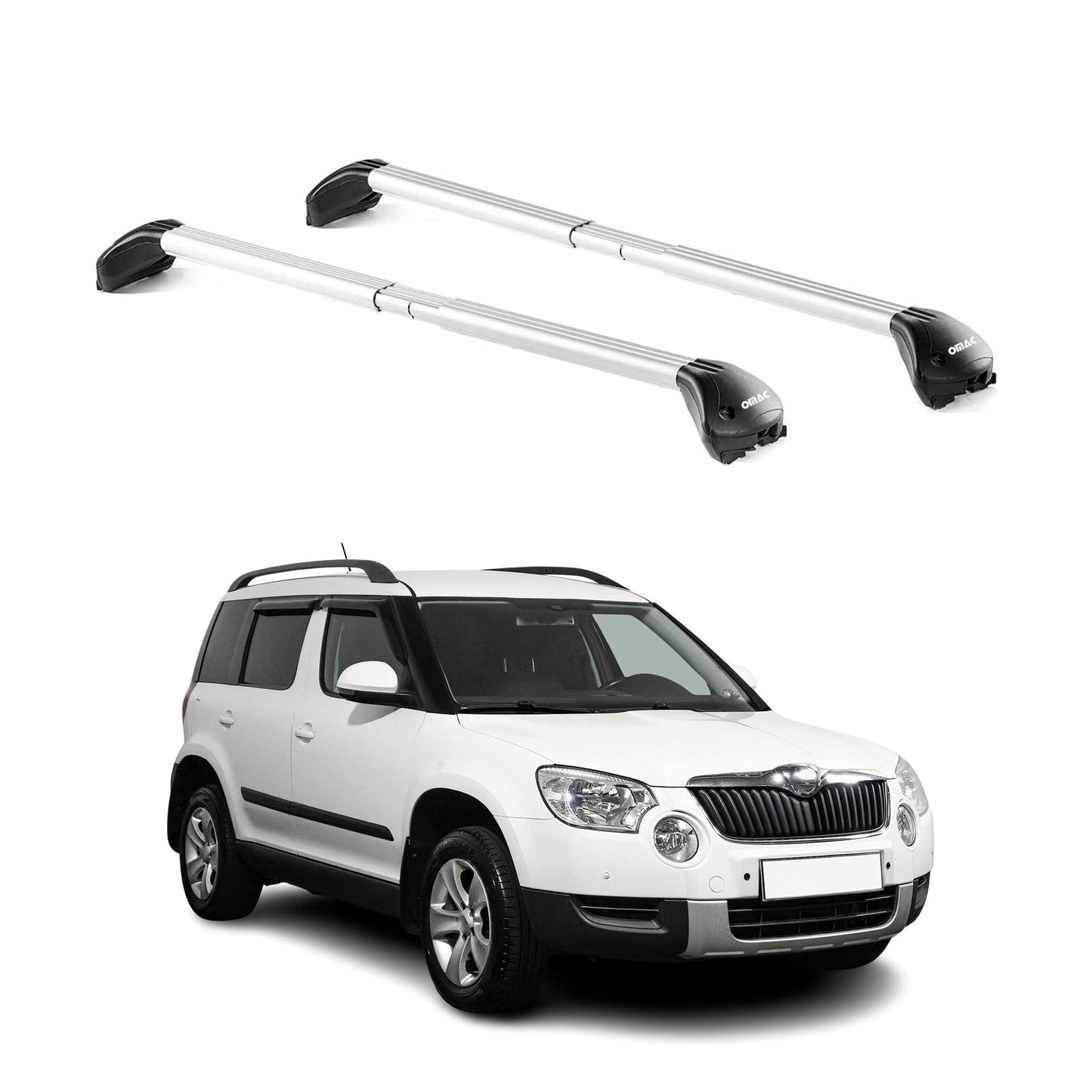 Dachträger Grundtäger für Skoda Yeti 2009-2013 Pre-FL 100kg Alu Silber 2 tlg ABE OMAC DE