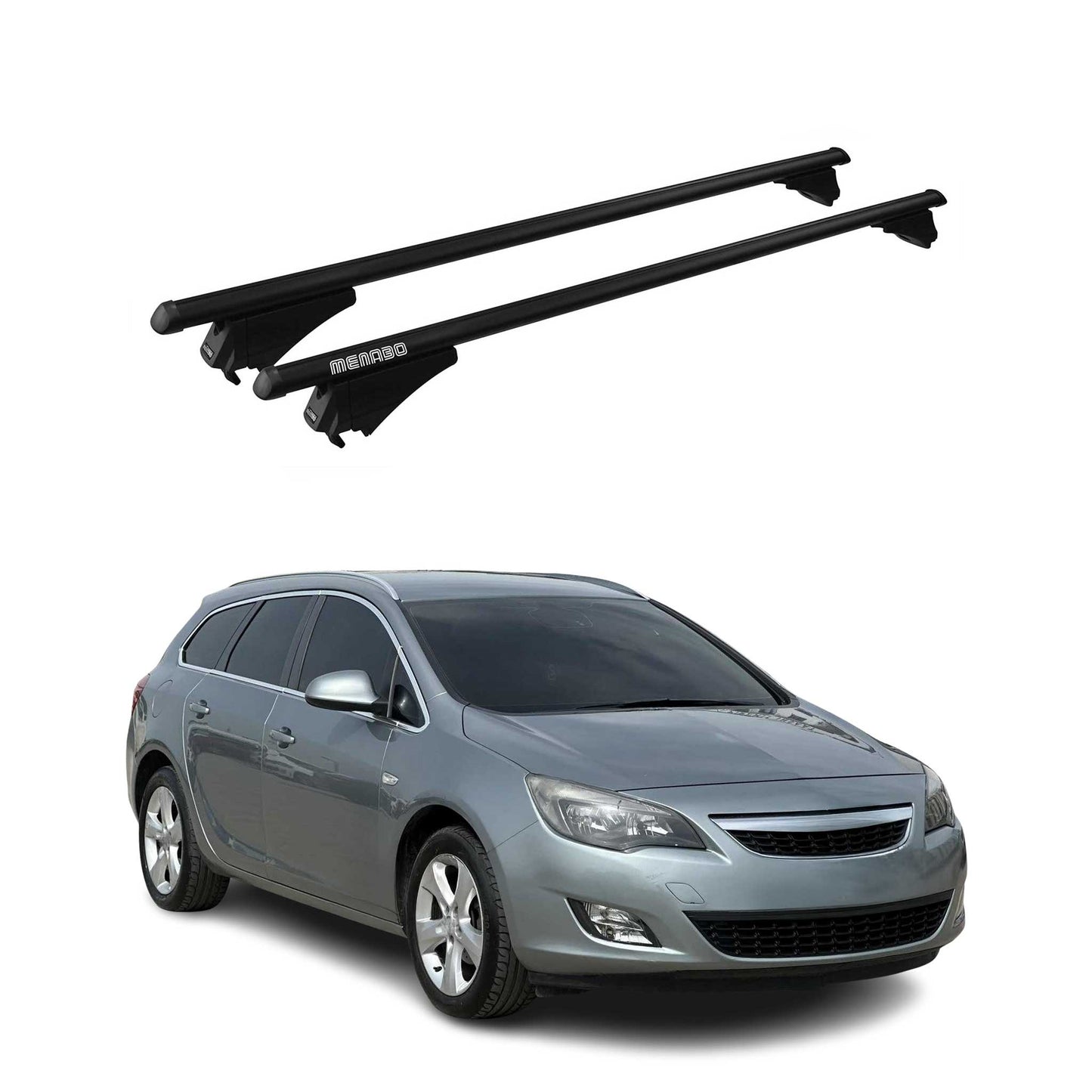Menabo Dachträger Grundtäger für Opel Astra J Kombi 2010-2015 75kg Alu Schwarz OMAC DE