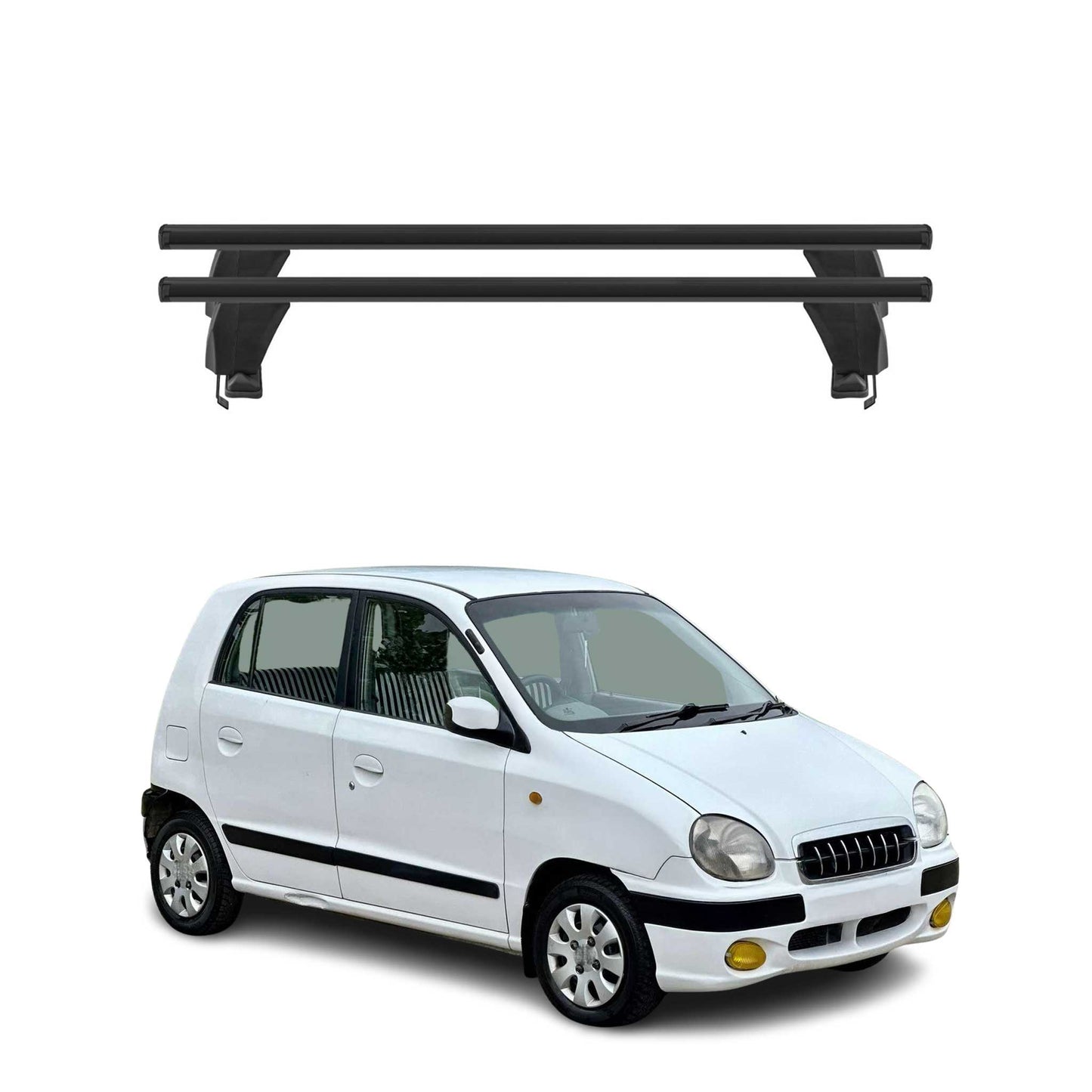 Menabo Dachträger Grundträger für Hyundai Atos Prime 1999-2008 Alu Schwarz 2tlg OMAC DE