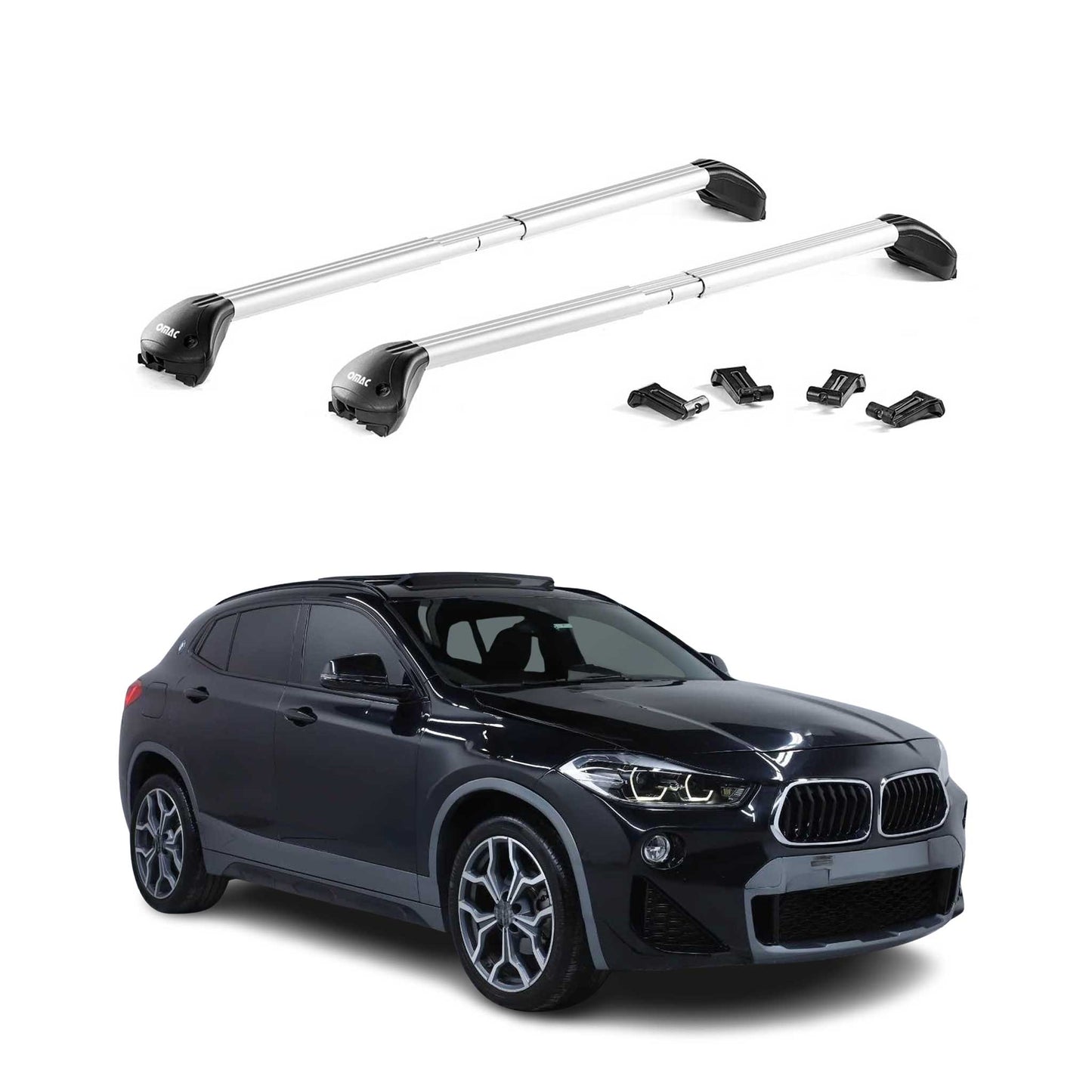 Dachträger Grundtäger für BMW X2 F39 2018-2023 100kg Aluminium Silber 2 tlg ABE OMAC DE