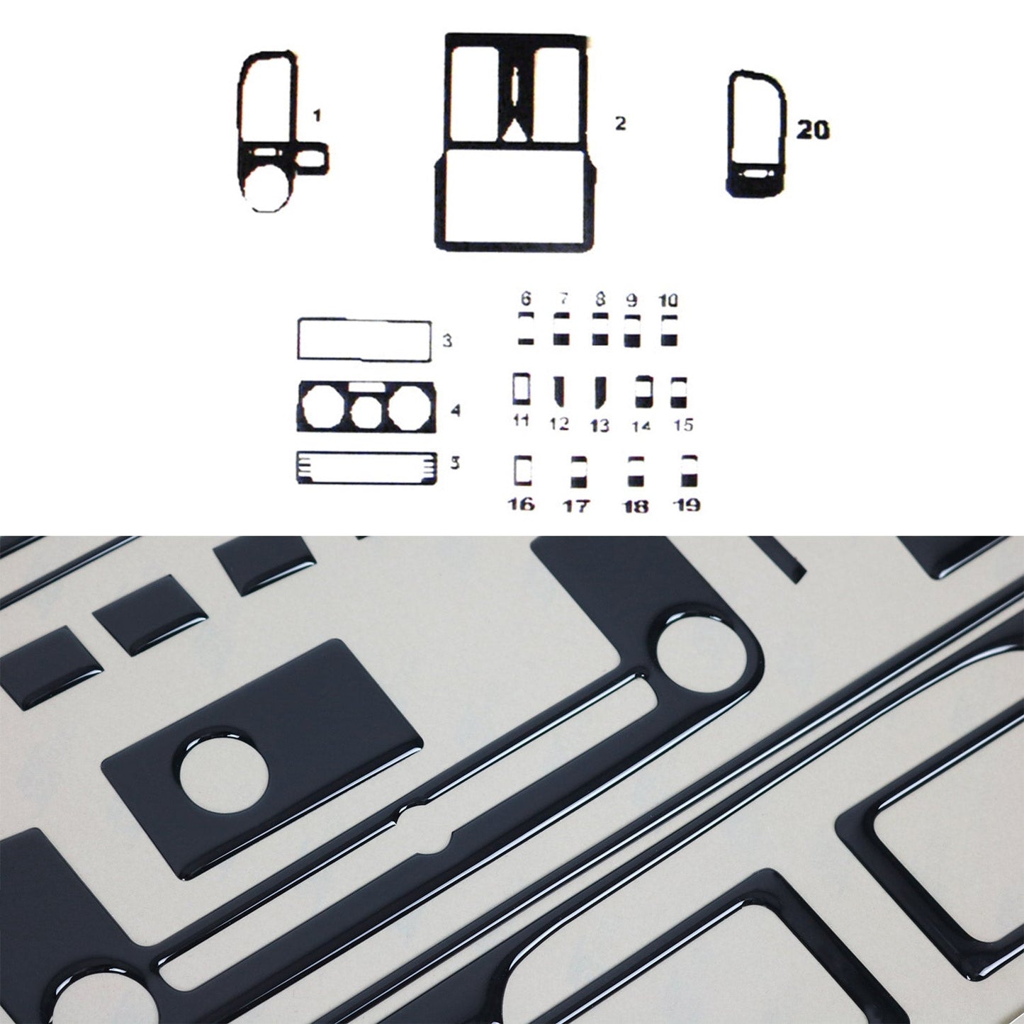 Innenraum Dekor Cockpit für VW Polo 1997-2001 Piano Schwarz Optik 20 tlg OMAC DE