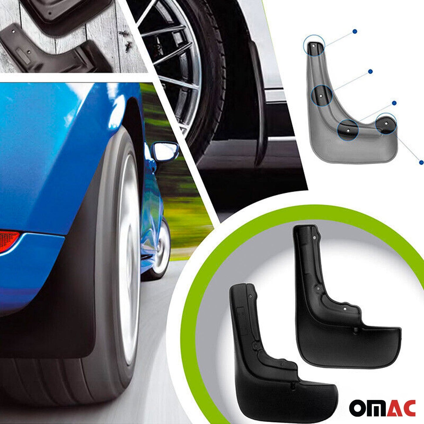 Schmutzfänger Kotflügel für Peugeot 2008 2013-2019 Hinten Kunststoff Schwarz 2x OMAC DE