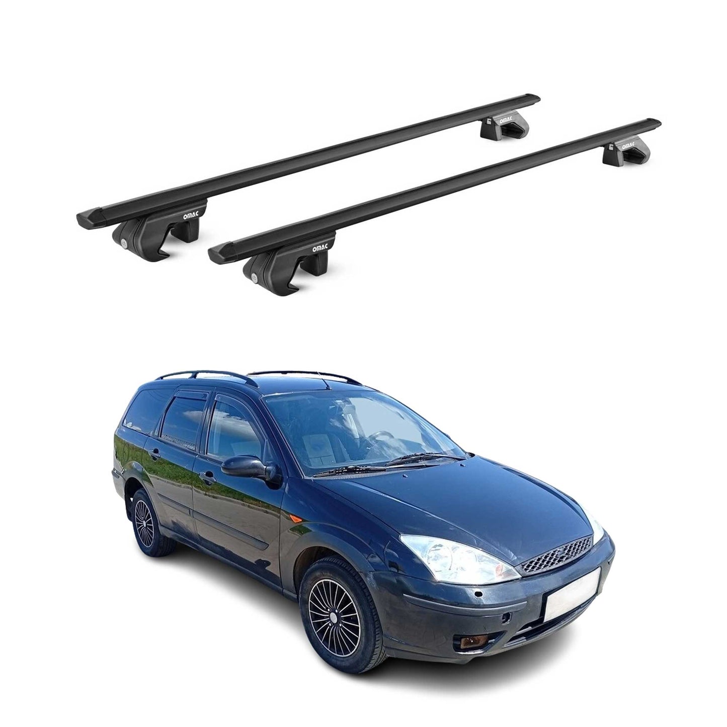 Dachträger Grundtäger für Ford Focus I II Kombi 1998-2011 90kg Alu Schwarz ABE OMAC DE