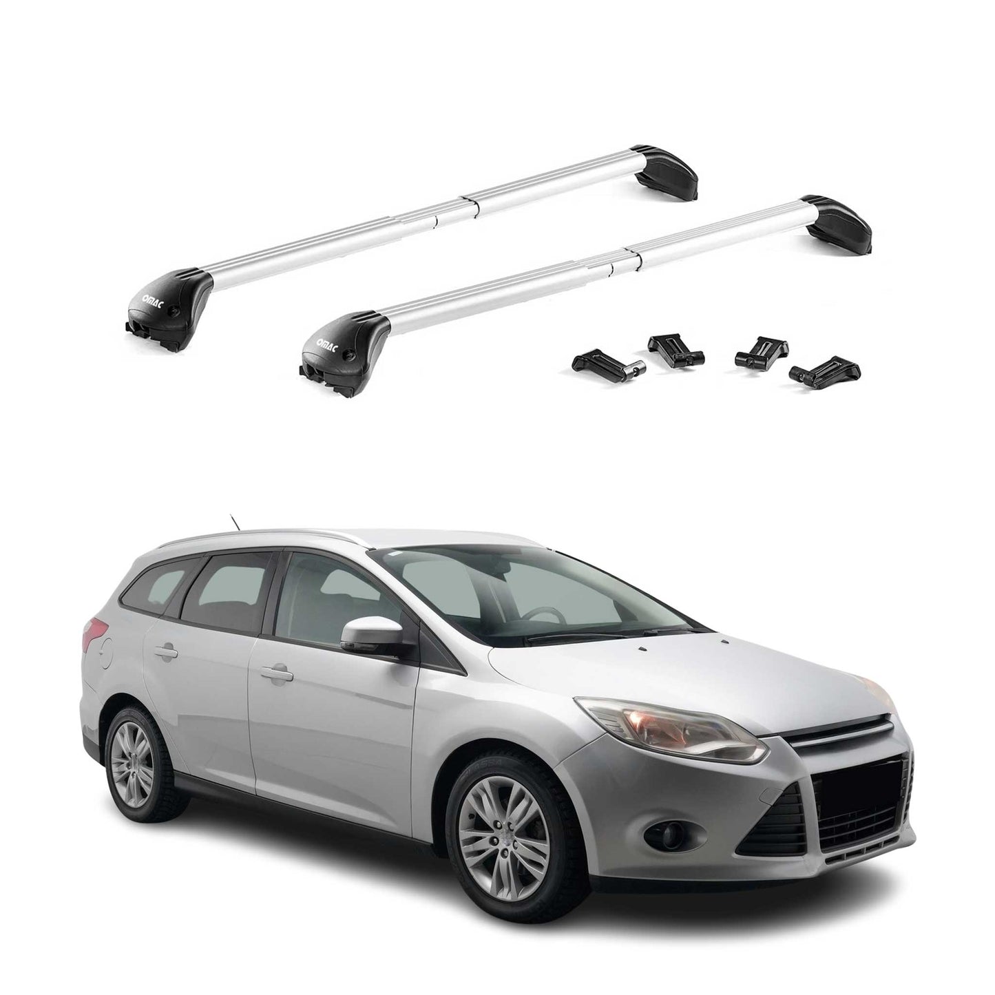 Dachträger Grundtäger für Ford Focus III Kombi 2011-2018 100kg Alu Silber 2x ABE OMAC DE