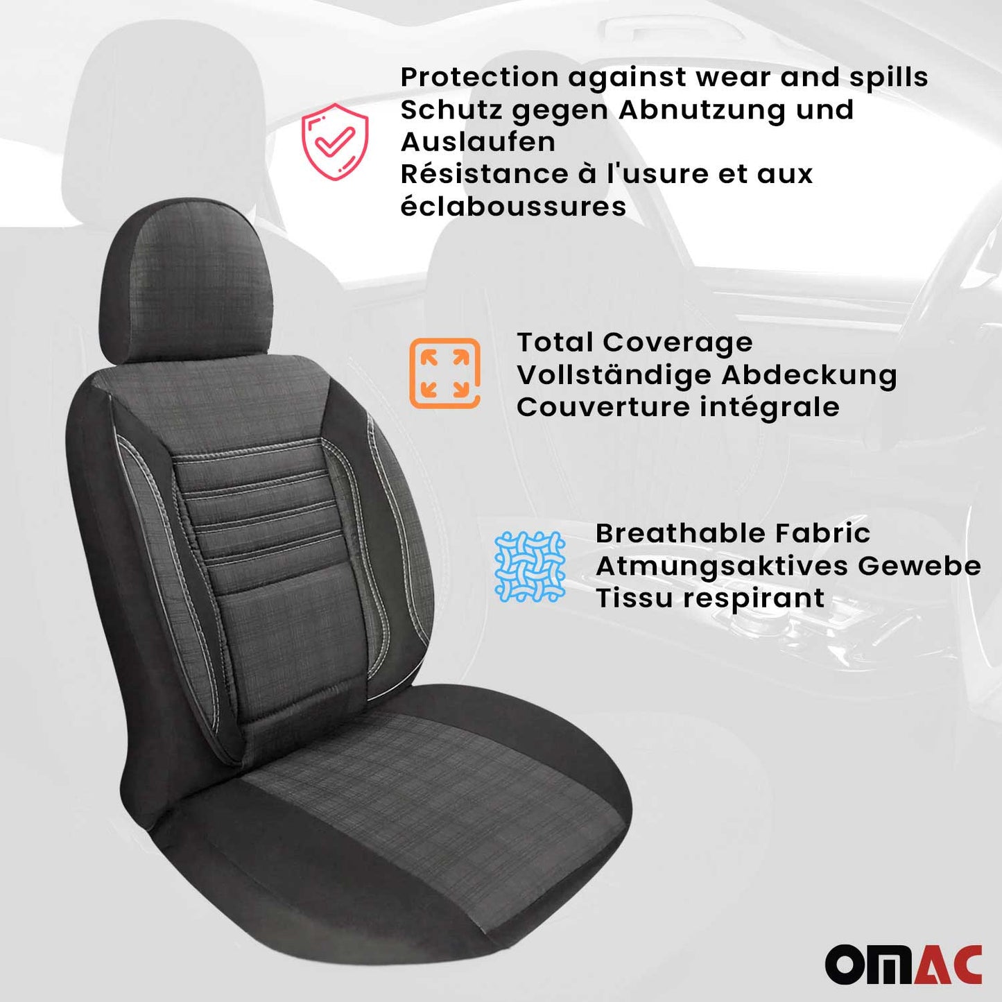 Schonbezüge Sitzbezüge für VW T6 T6.1 Transporter 2015-2025 Rauch Grau 1 Sitz OMAC DE