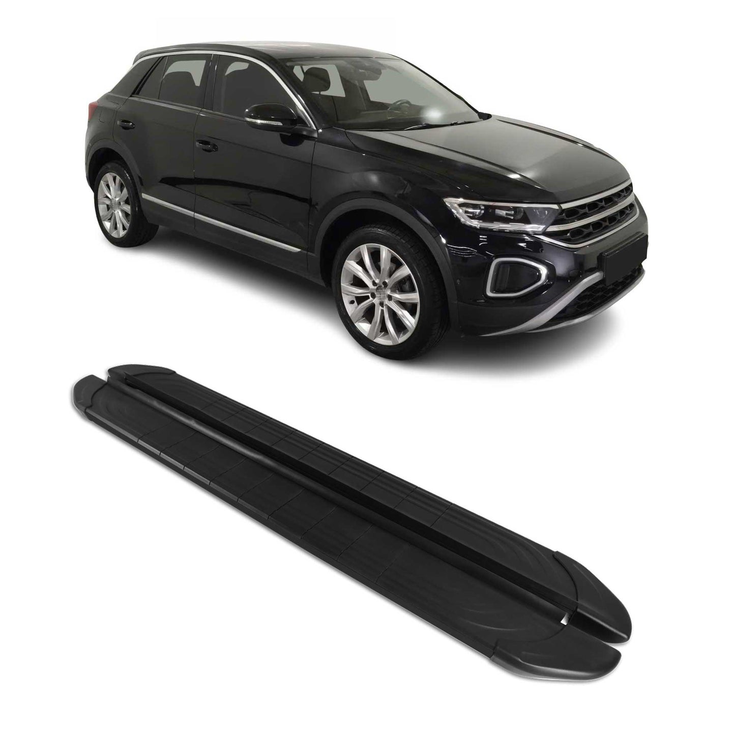 Seitenschweller Trittbretter für VW T-Roc 2017-2025 Schwarz Aluminium 2 tlg OMAC DE