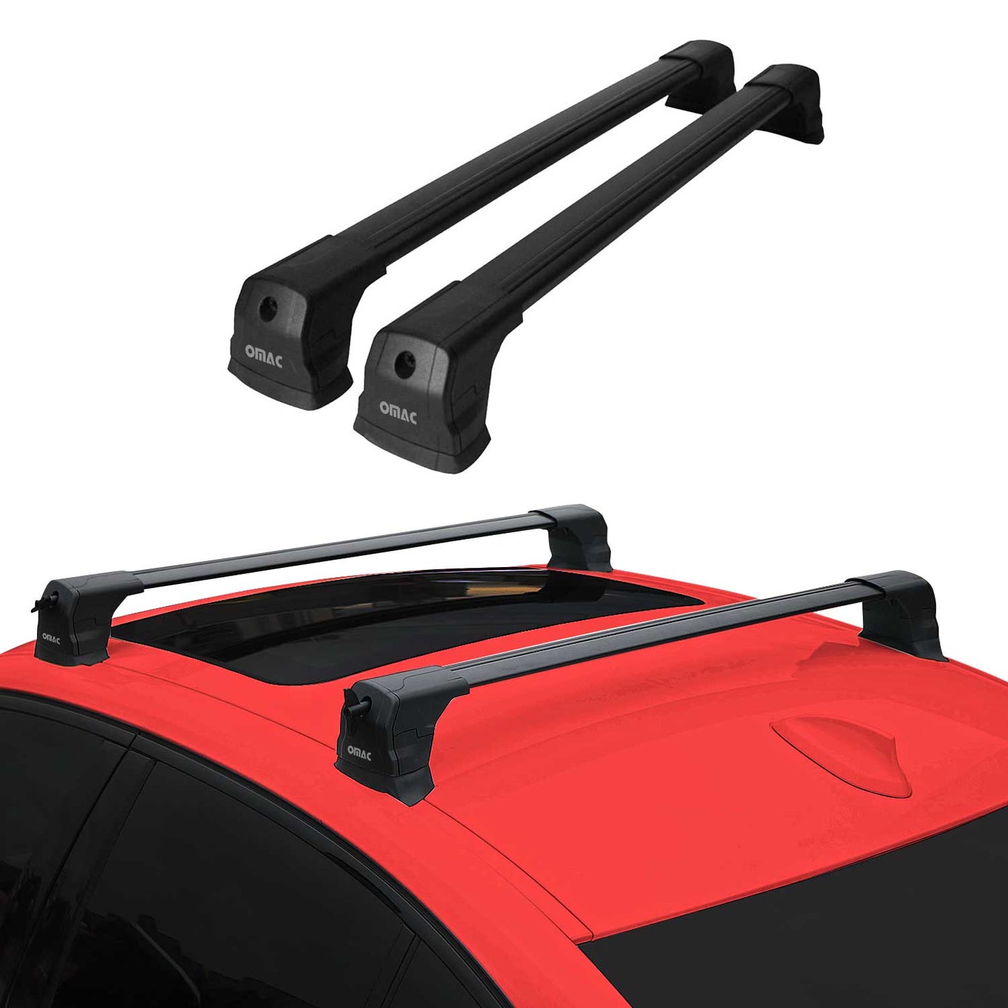 Dachträger Gepäkträger für Fiat Panda 2012-2025 Relingträger Schwarz Alu 2tlg OMAC DE