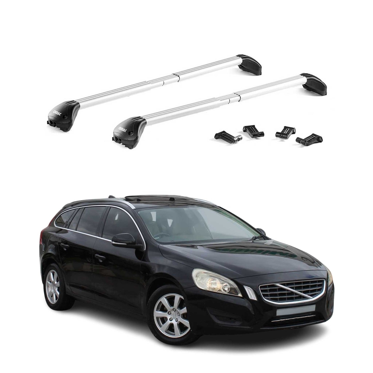 Dachträger Grundtäger für Volvo V60 2010-2018 100kg Aluminium Silber 2 tlg ABE OMAC DE