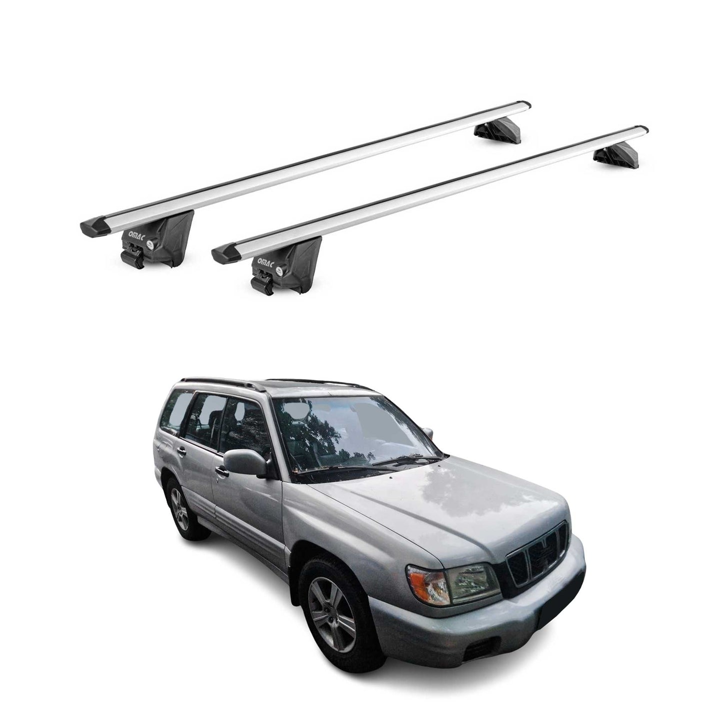 Dachträger Grundtäger für Subaru Forester mk1 1997-2002 100kg Alu Grau 2tlg ABE OMAC DE