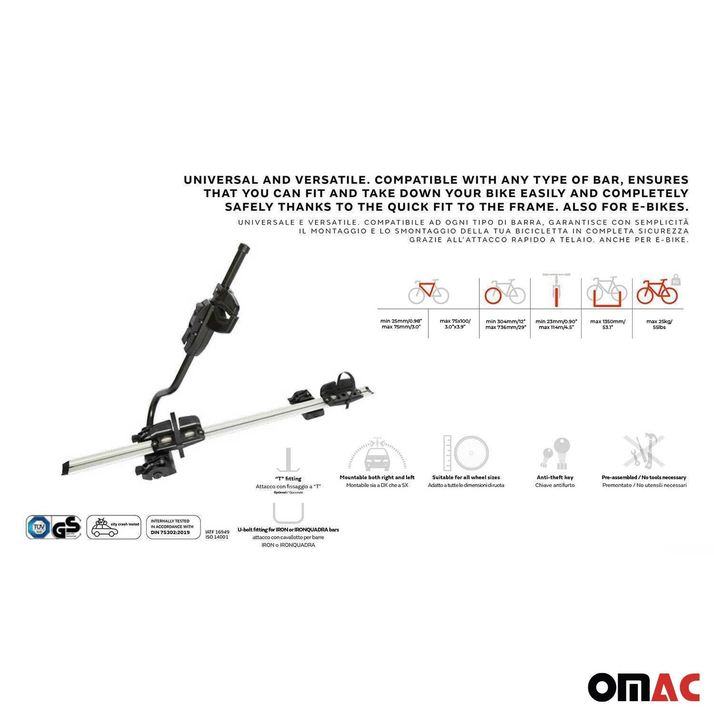 2x Farad Fahrradträger bis 25 kg ABE P-Style Dachfahrradträger EBike FatBike OMAC DE