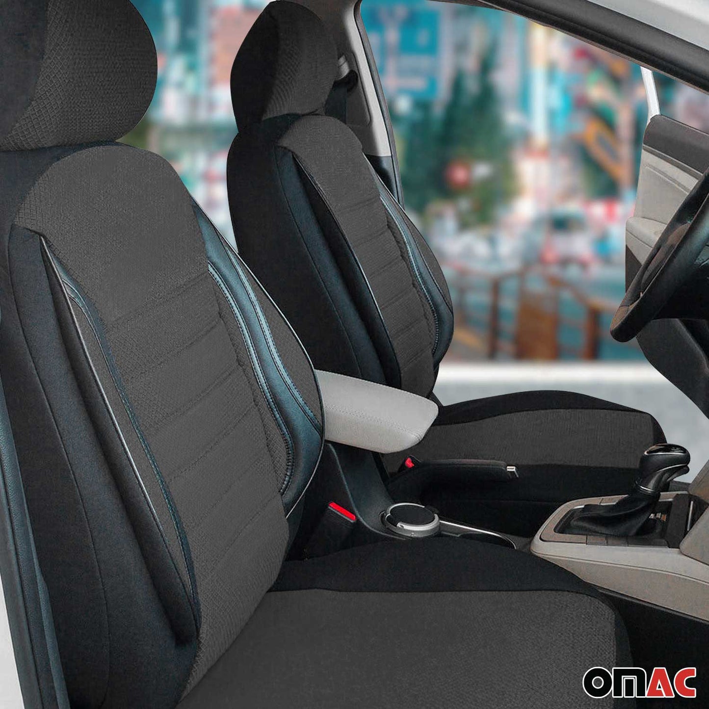 Schonbezüge Sitzbezüge für Ford Transit 2000-2024 Grau Schwarz 2 Sitz Vorne Satz OMAC DE