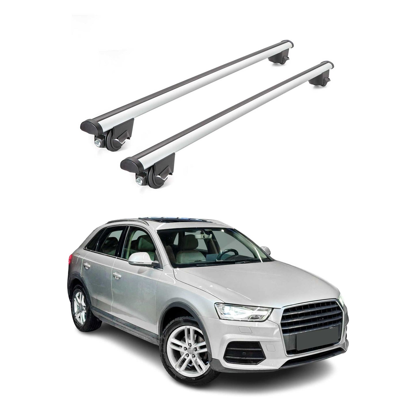 Dachträger Grundtäger für Audi Q3 mk1 2011-2018 100kg Aluminium Silber 2 tlg ABE OMAC DE
