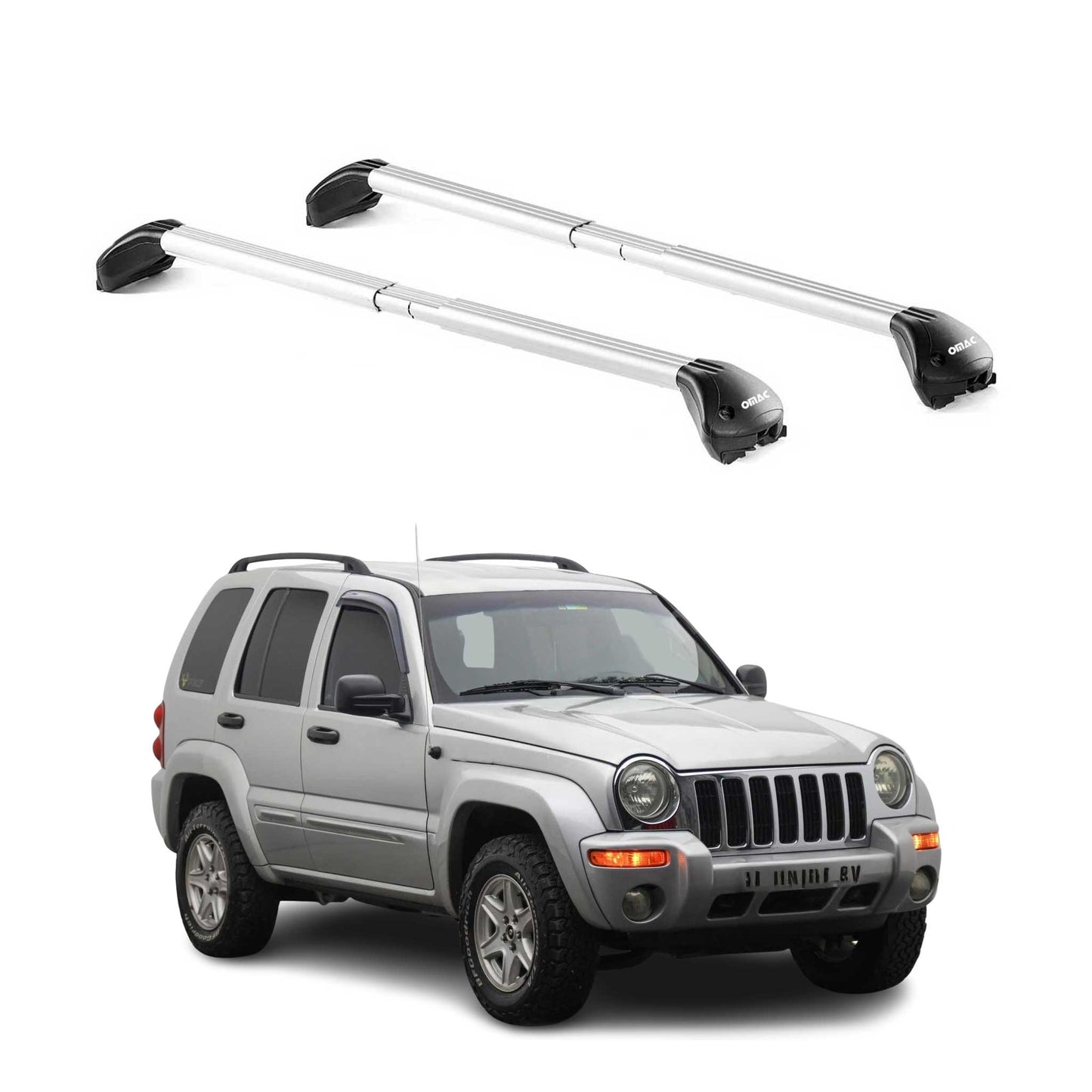 Dachträger Grundtäger für Jeep Cherokee KJ 2002-2007 100kg Alu Silber 2 tlg ABE OMAC DE
