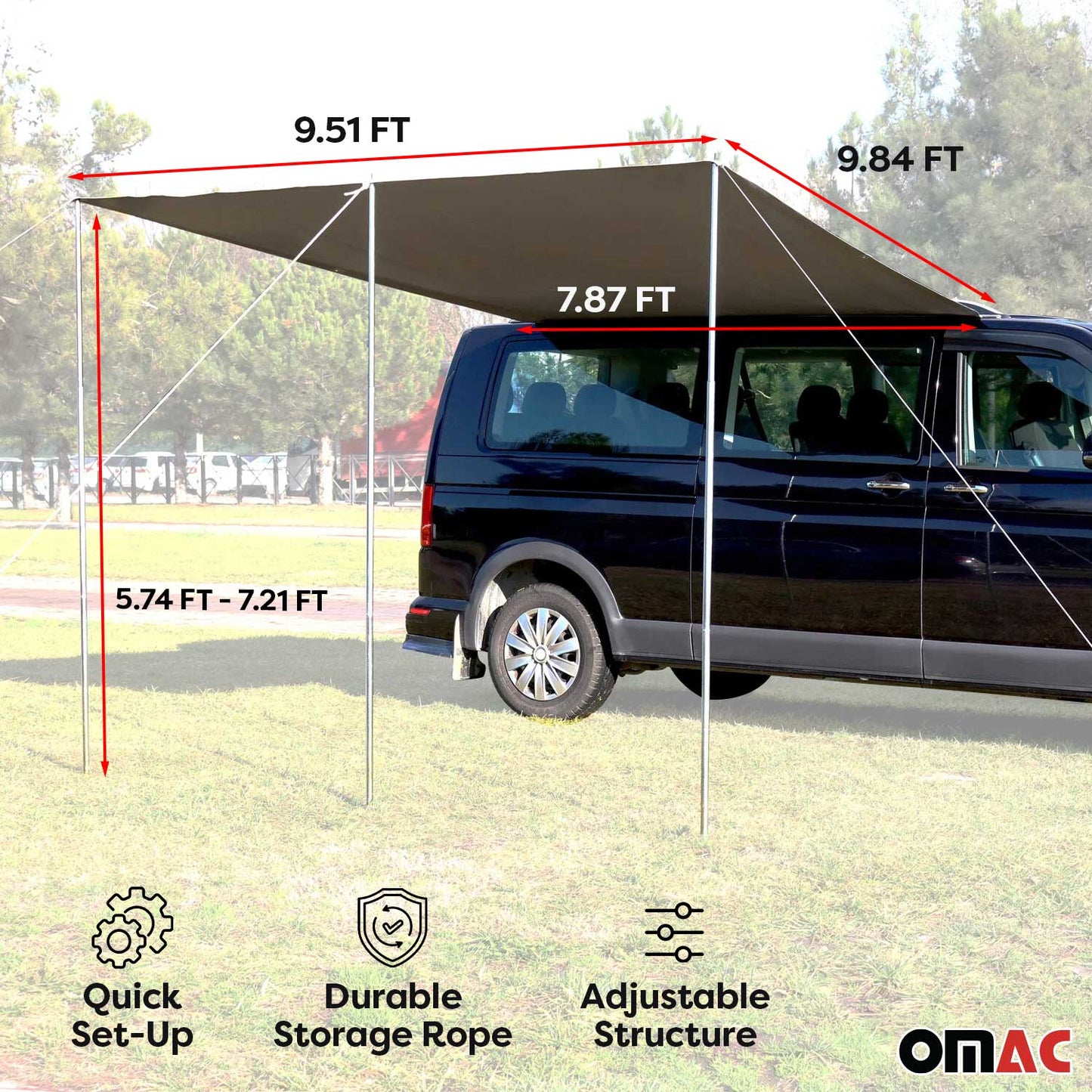 Sonnensegel Kederschiene Vorzelt Satz für VW T7 Transporter Caravelle L1 Silber OMAC DE