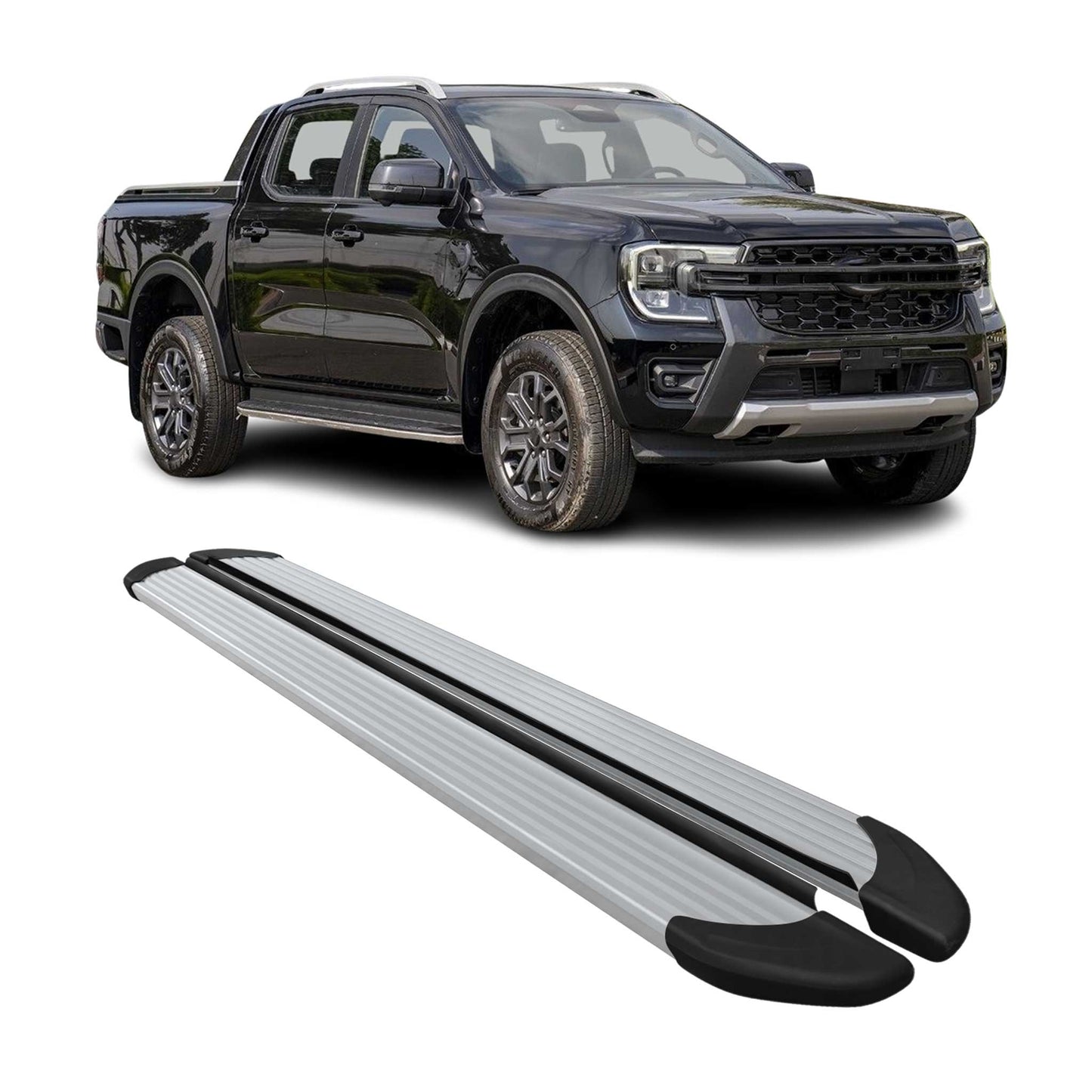 Trittbretter Seitenschweller für Ford Ranger Double Cab 2022-2024 Alu Silber 2x - autoseifert.com