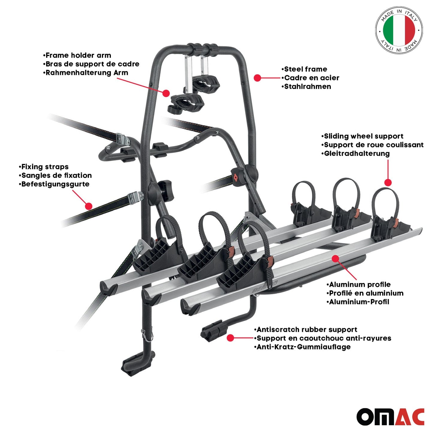 Fahrradträger Heckklappe E Bike Peugeot 206 3 Fahrräder OMAC DE