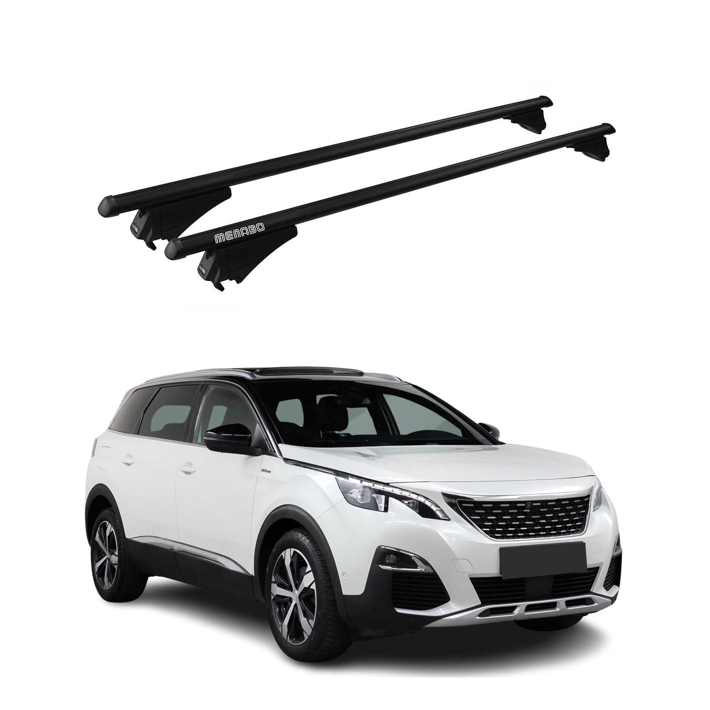 Menabo Dachträger für Peugeot 5008 mk2 2017-2020 Pre-FL 75kg Alu Schwarz 2x OMAC DE