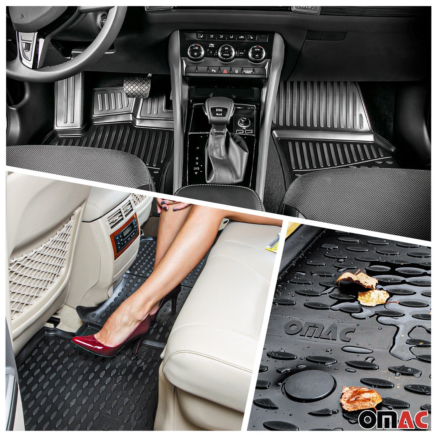 Fußmatten & Kofferraumwanne Set für Honda Jazz 2007-2015 Gummi TPE Schwarz 5x OMAC DE