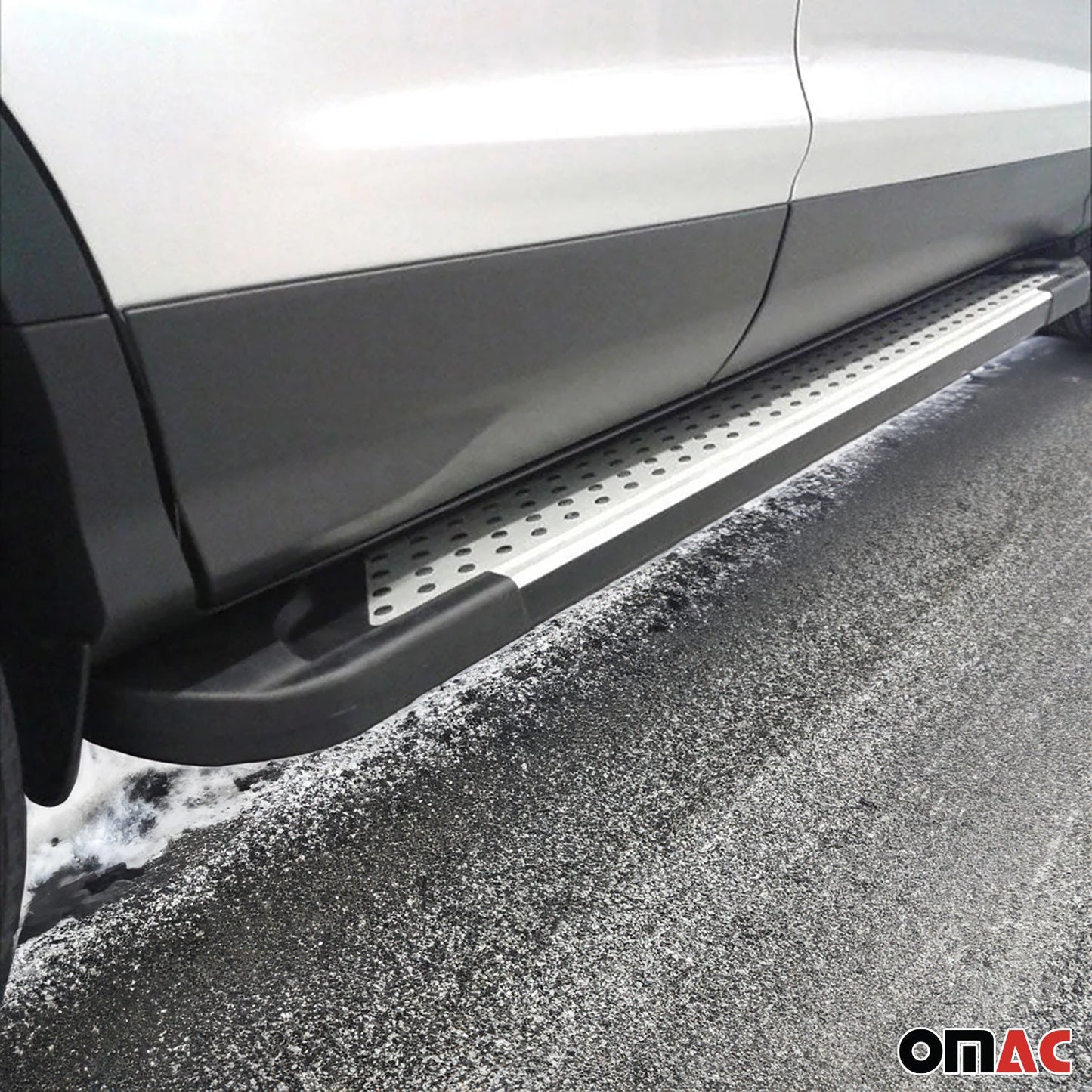 Seitenbretter Trittbretter Schweller für Fiat Doblo 2000-10 L2 Silber-Schwarz 2x OMAC DE