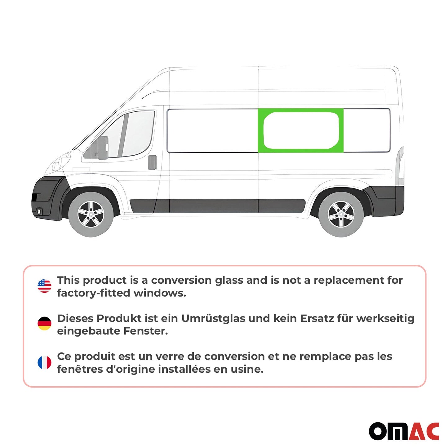 2006-2024 Fiat Ducato Fensterscheibe Mittlere linke Seite L3 L4 Schwarz OMAC DE