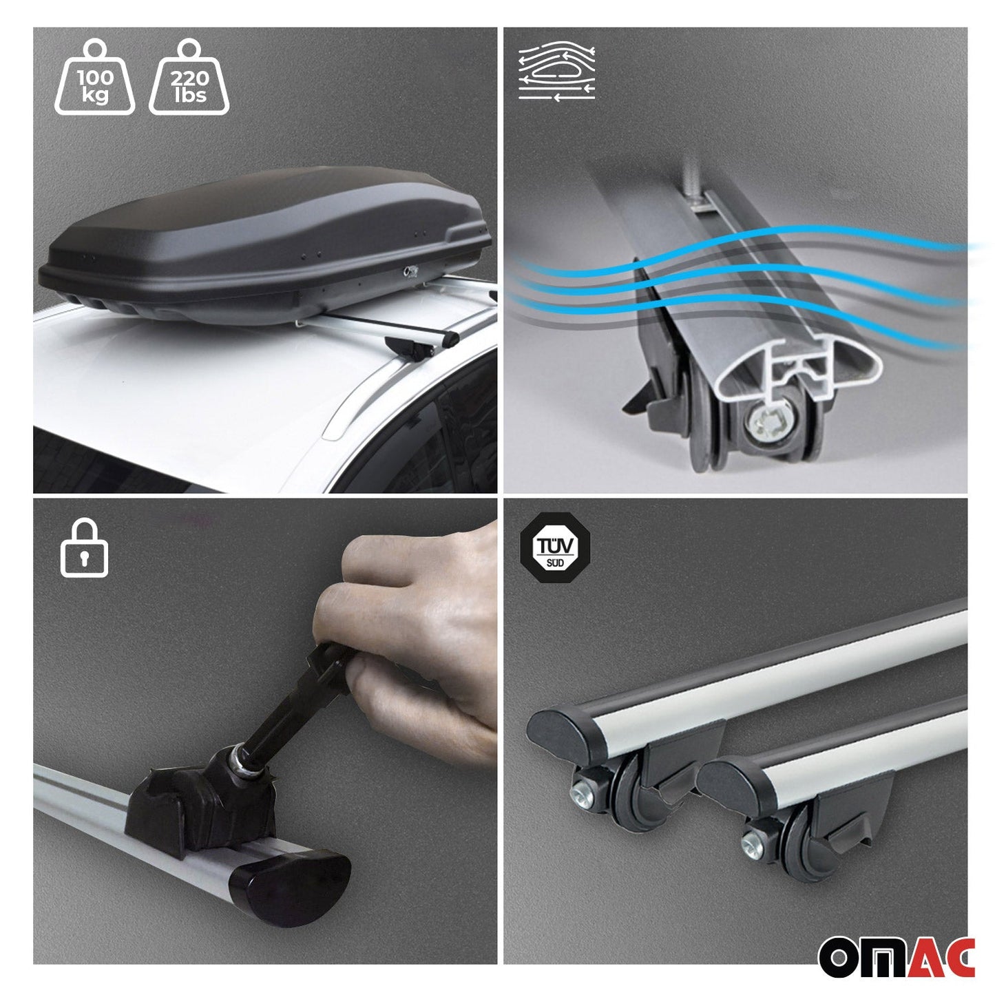 Dachträger Grundtäger für Audi Q3 mk1 2011-2018 100kg Aluminium Silber 2 tlg ABE OMAC DE