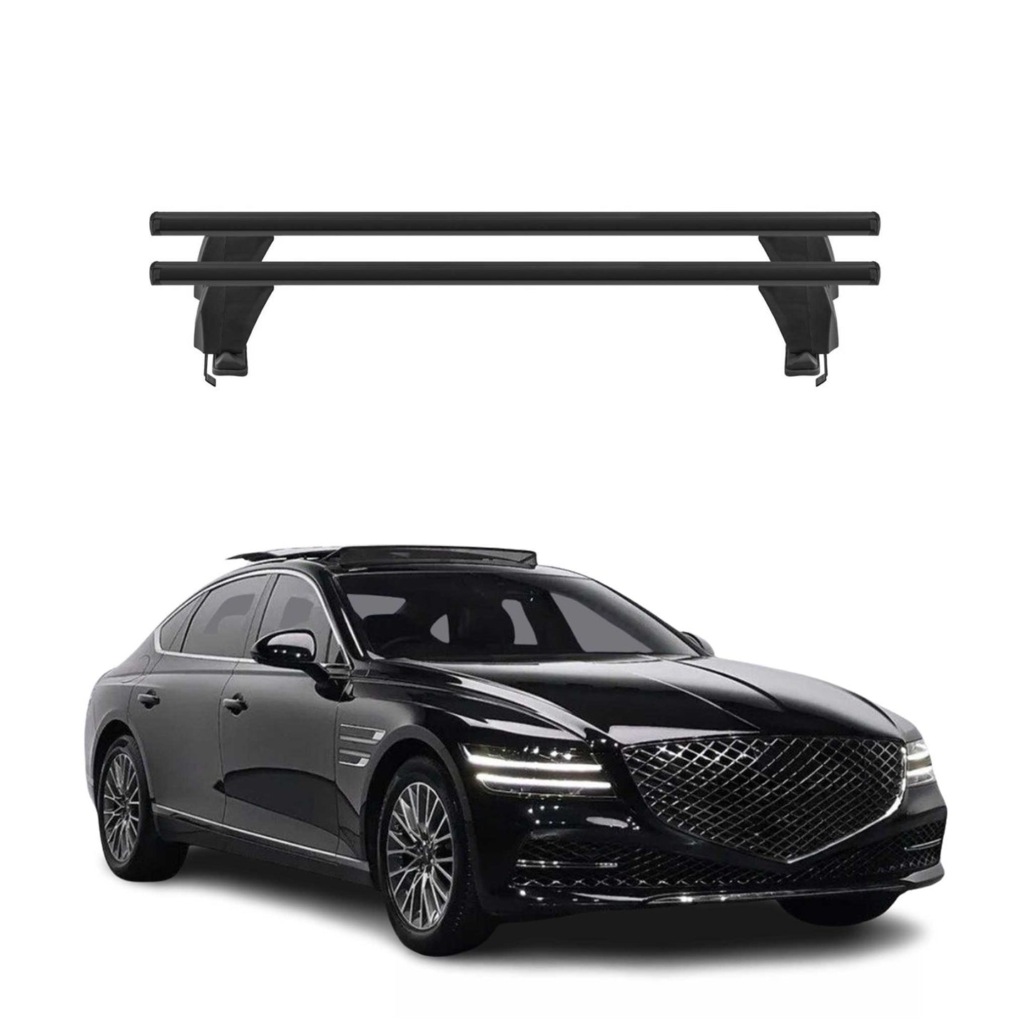 Menabo Dachträger Grundträger für Genesis G80 2017-2020 Alu Schwarz 2tlg OMAC DE