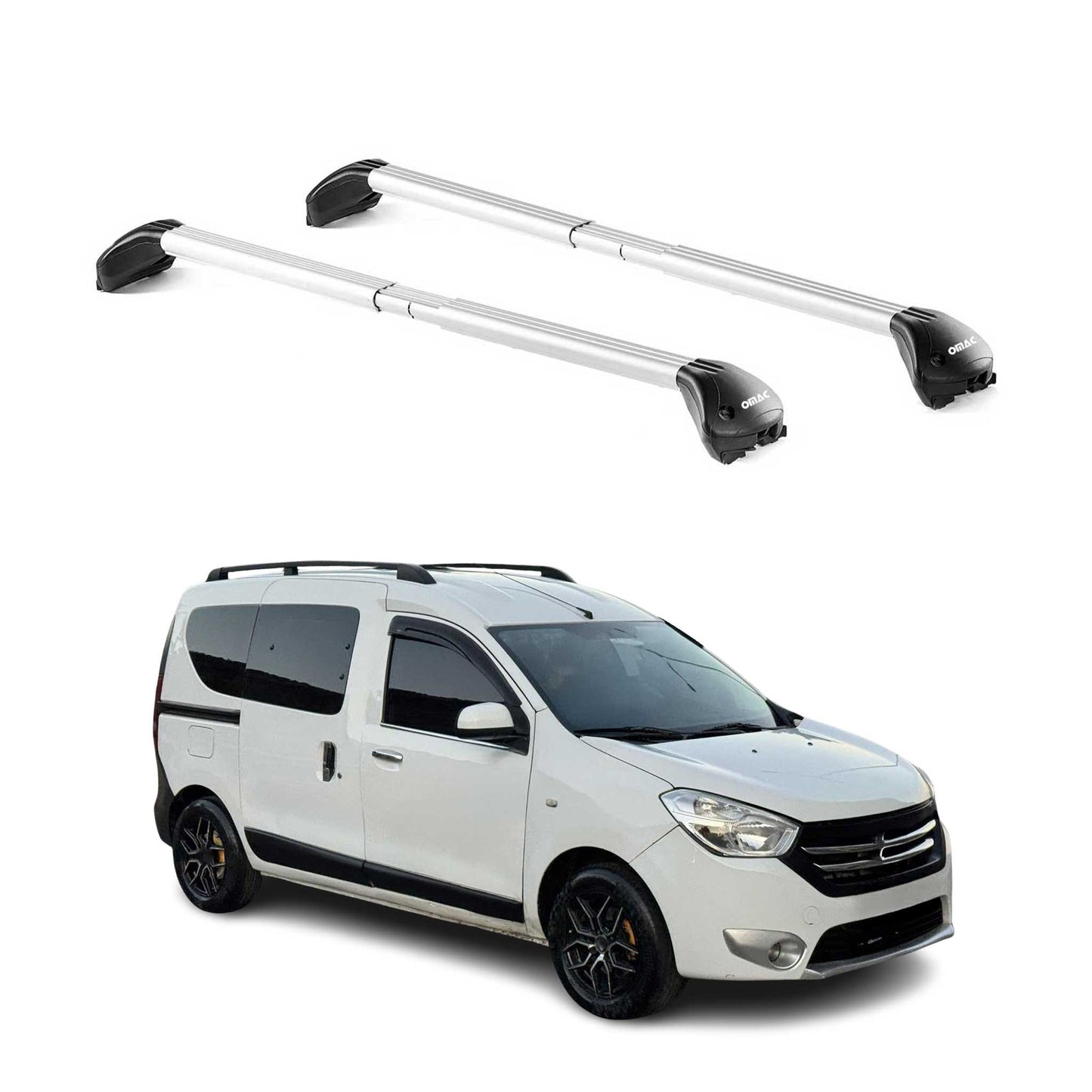 Dachträger Grundtäger für Dacia Dokker 2012-2021 3-5 tür 100kg Alu Silber 2x ABE OMAC DE