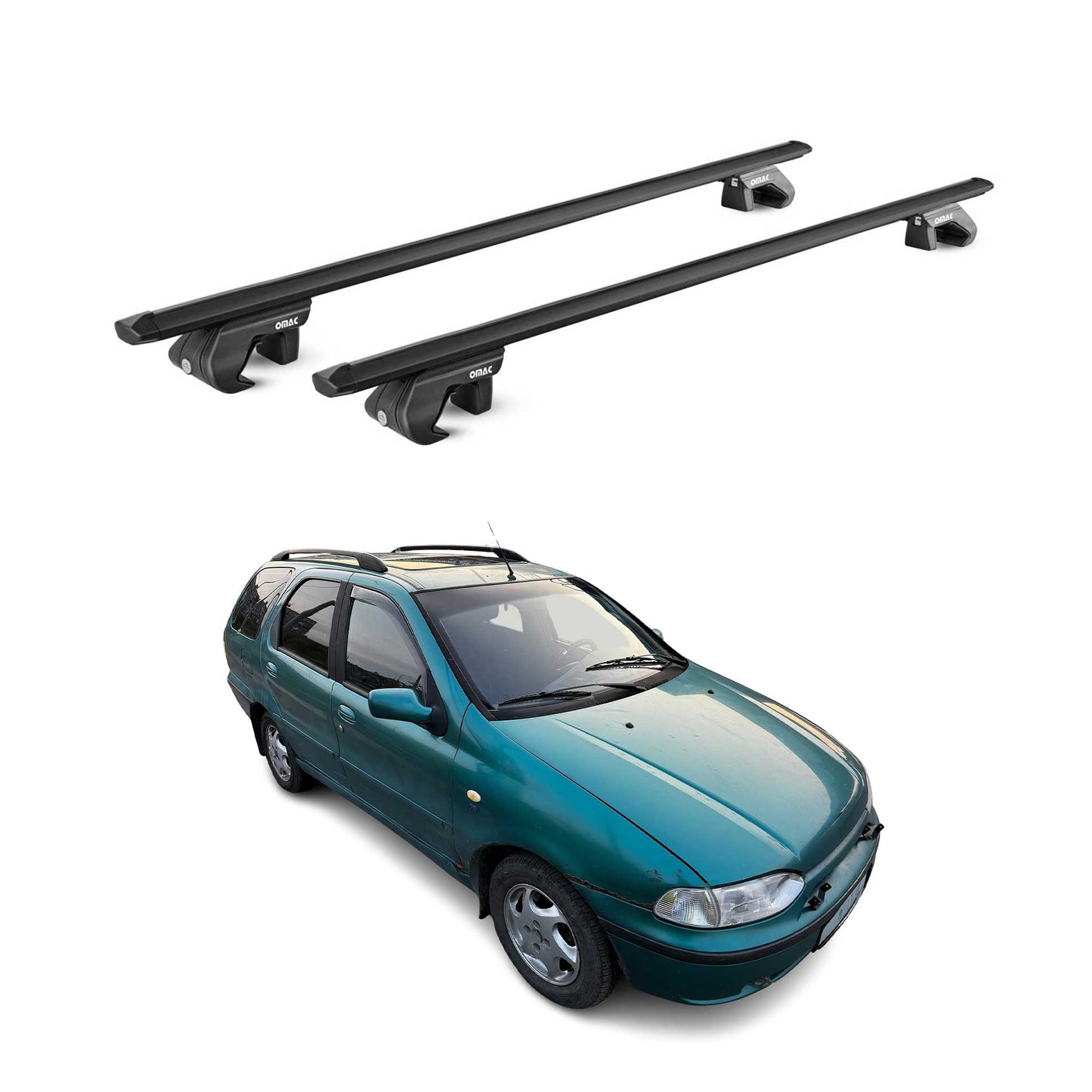 Dachträger Grundtäger für Fiat Palio WeekEnd 1996-2007 90kg Alu Schwarz 2x ABE OMAC DE