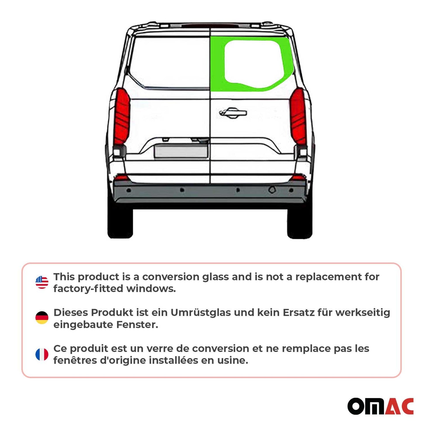Heckscheibe Fenster für Ford Transit Custom ab 2023 Doppelflügeltür Rechts L1 L2 OMAC DE