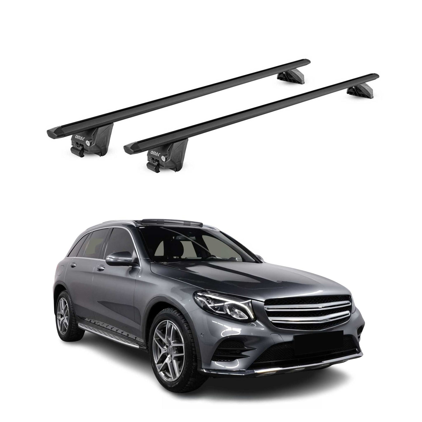 Dachträger Grundtäger für Mercedes GLC X253 2015-2022 100kg Alu Schwarz 2x ABE OMAC DE