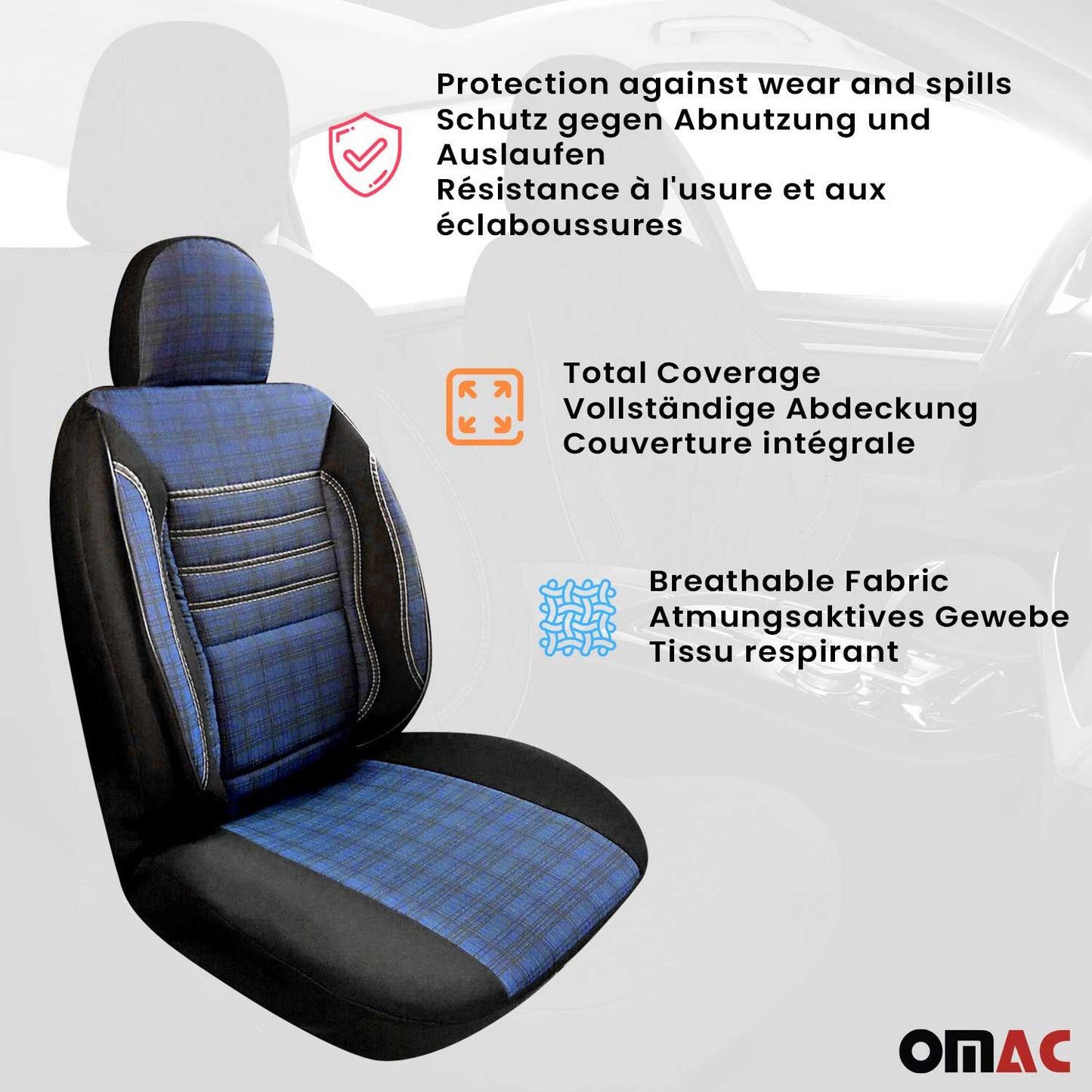 Schonbezüge Sitzschoner Sitzbezüge für VW Crafter 2006-2025 Schwarz Blau 1 Sitz OMAC DE