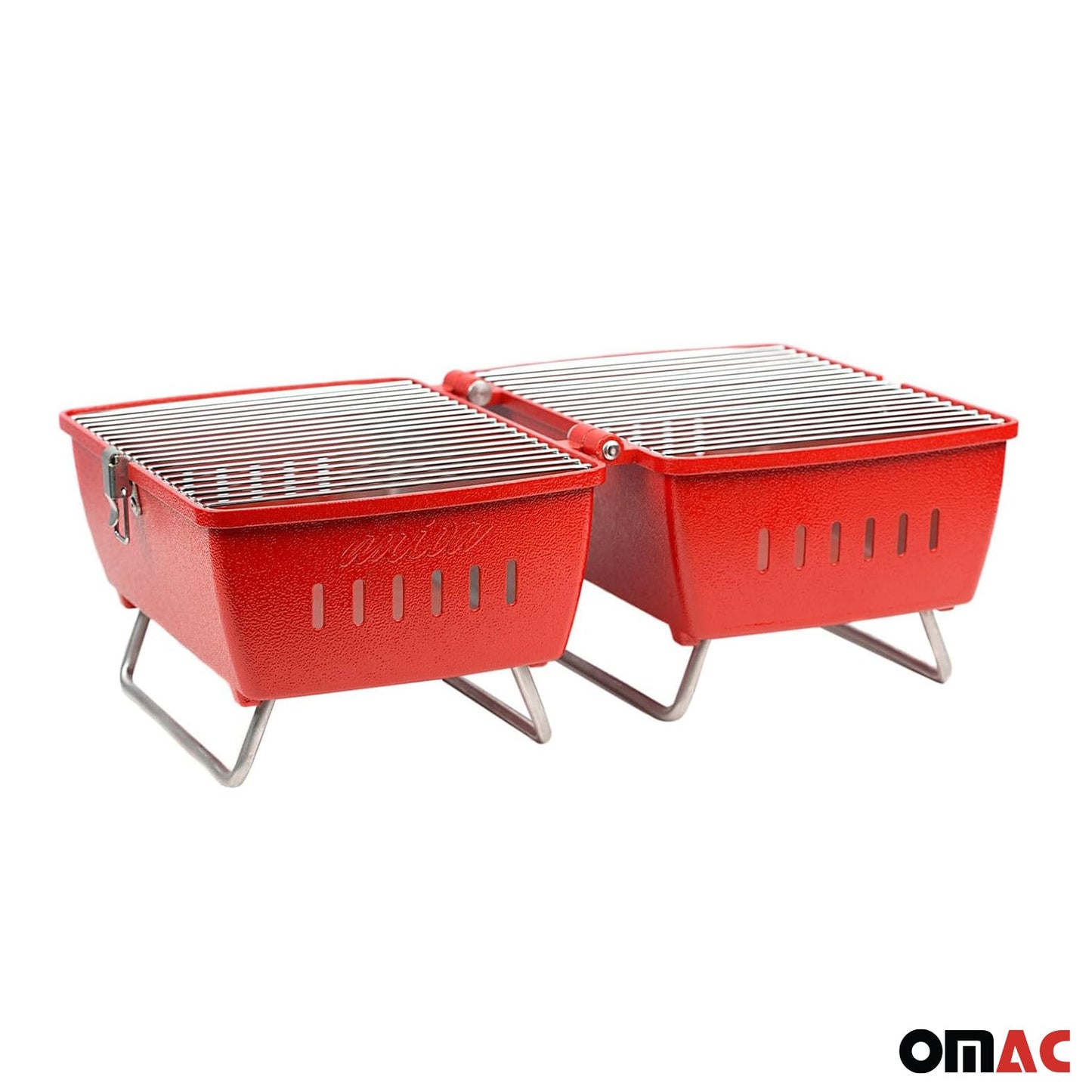 Holzkohlegrill Tragbarer Grill Garten Outdoor Rot Picknickgrill 13-teilig BBQ OMAC DE