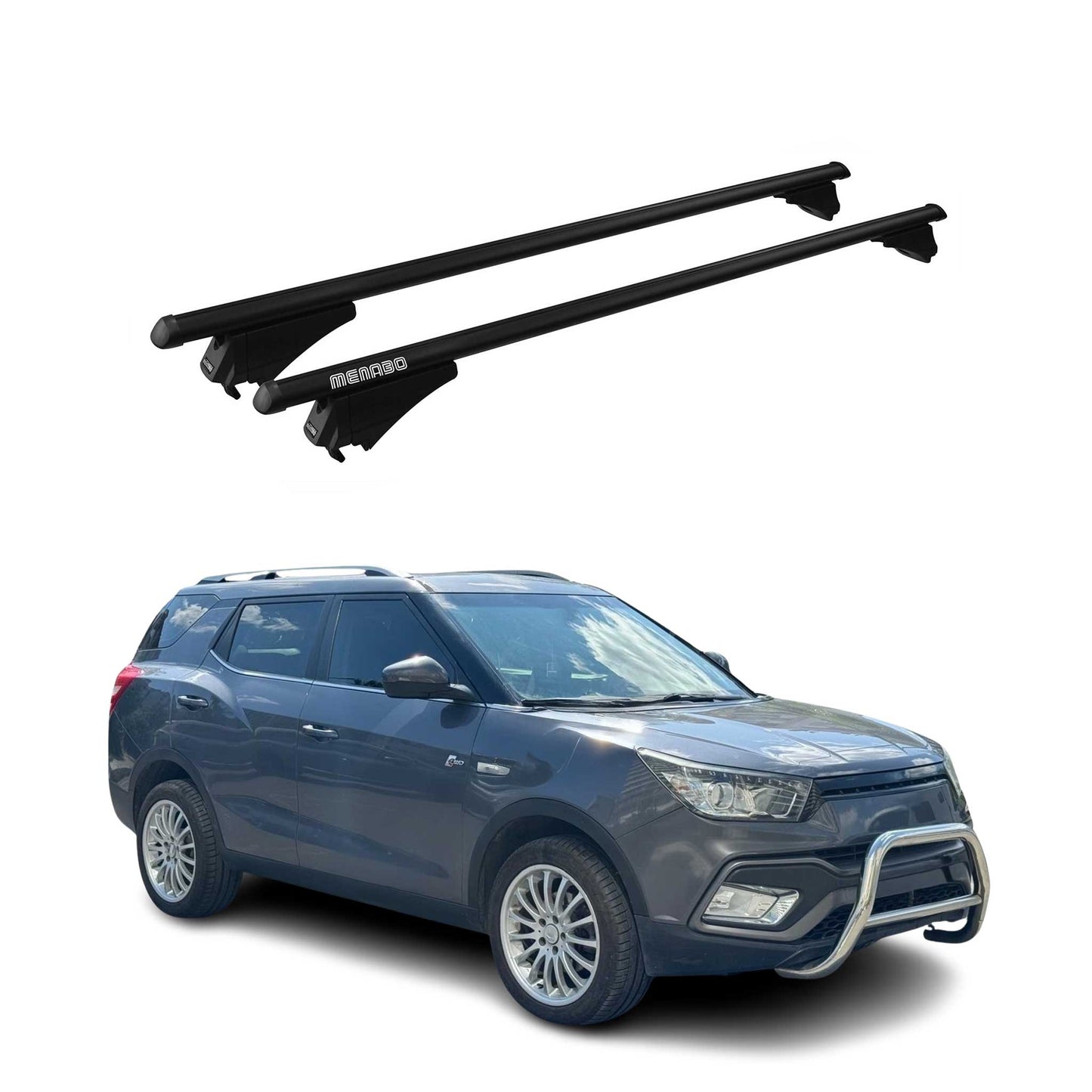 Menabo Dachträger Grundtäger für SsangYong XLV 2016-2019 75kg Alu Schwarz 2 tlg OMAC DE