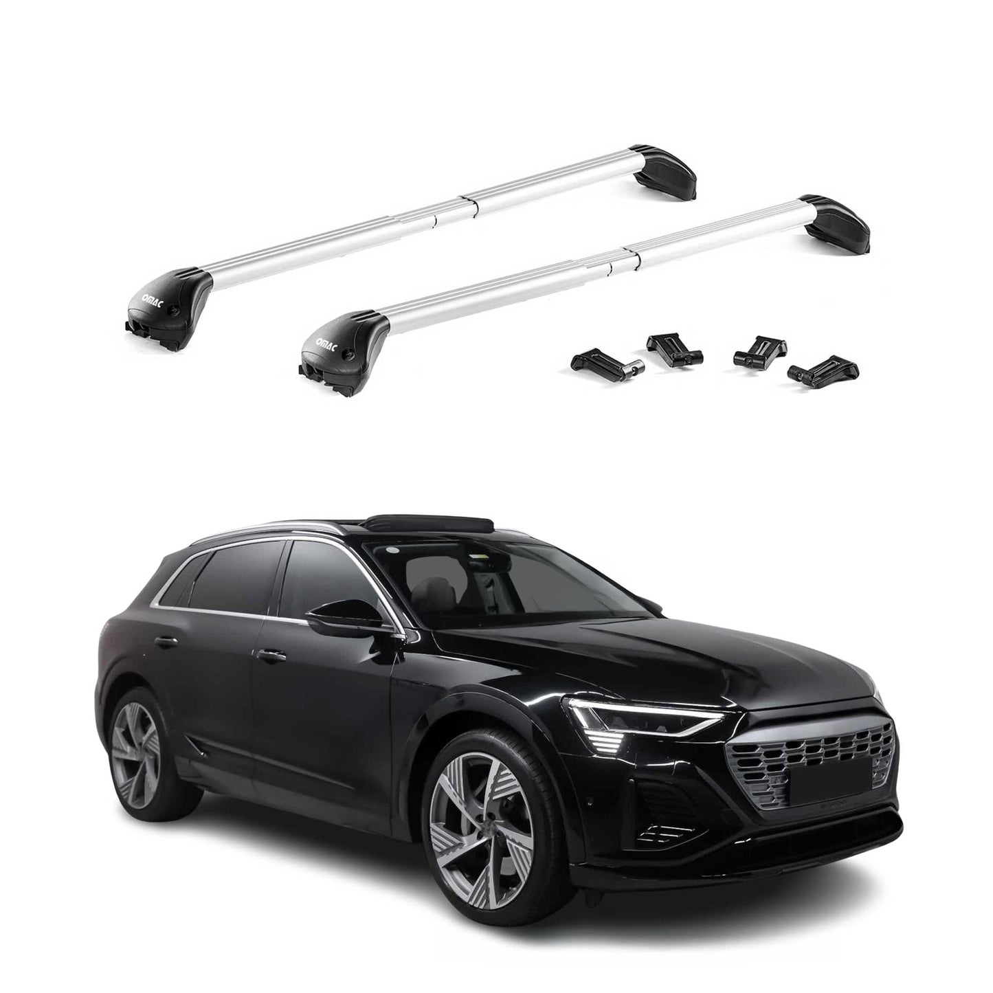 Dachträger Grundtäger für Audi e-Tron 2018-2025 100kg Aluminium Silber 2 tlg ABE OMAC DE