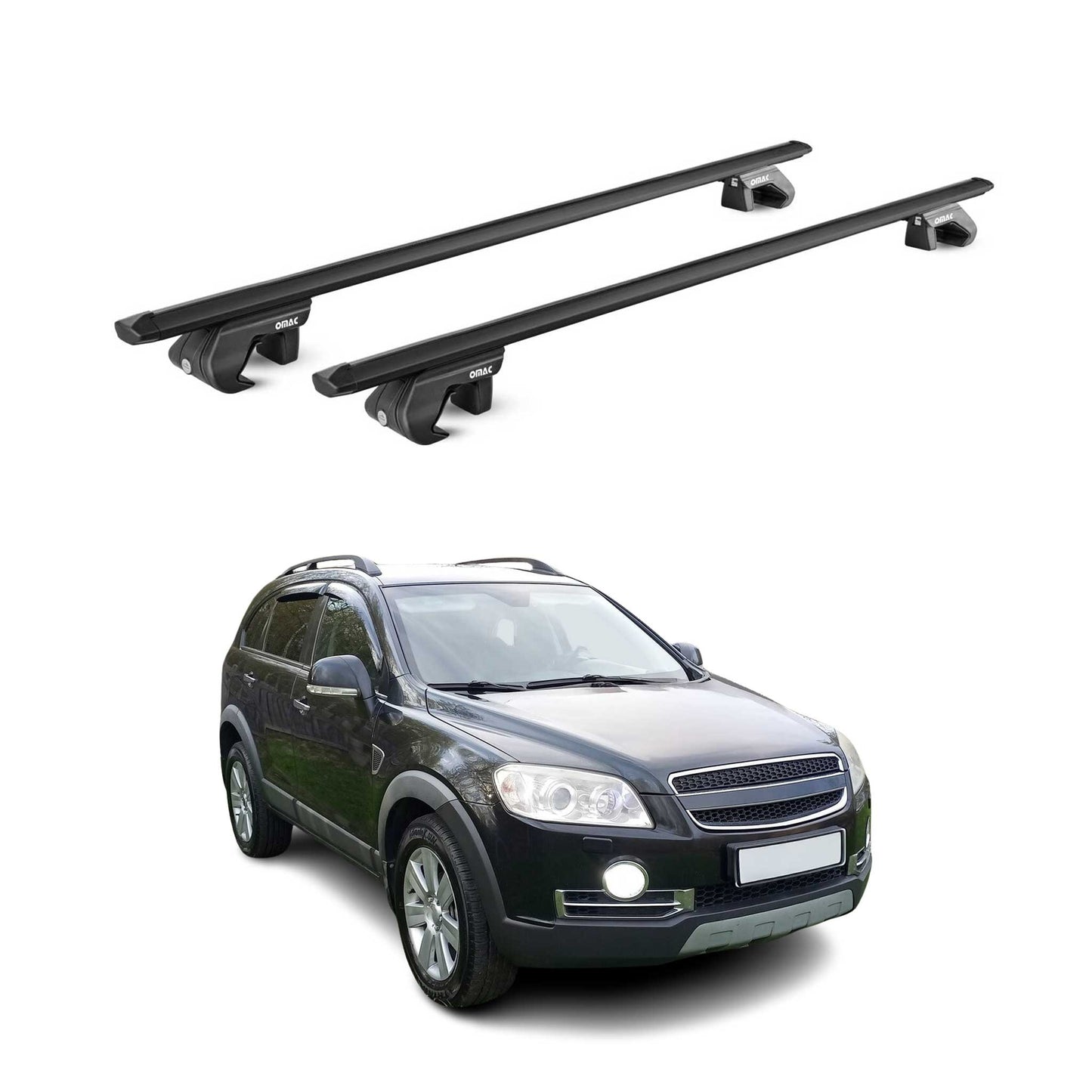Dachträger Grundtäger für Chevrolet Captiva 2006-2016 90kg Alu Schwarz 2 tlg ABE OMAC DE