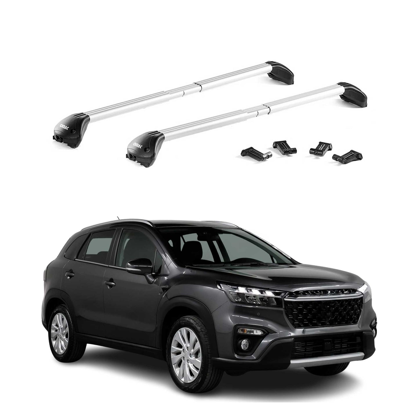 Dachträger Grundtäger für Suzuki S-Cross 2022-2025 100kg Alu Silber 2 tlg ABE OMAC DE